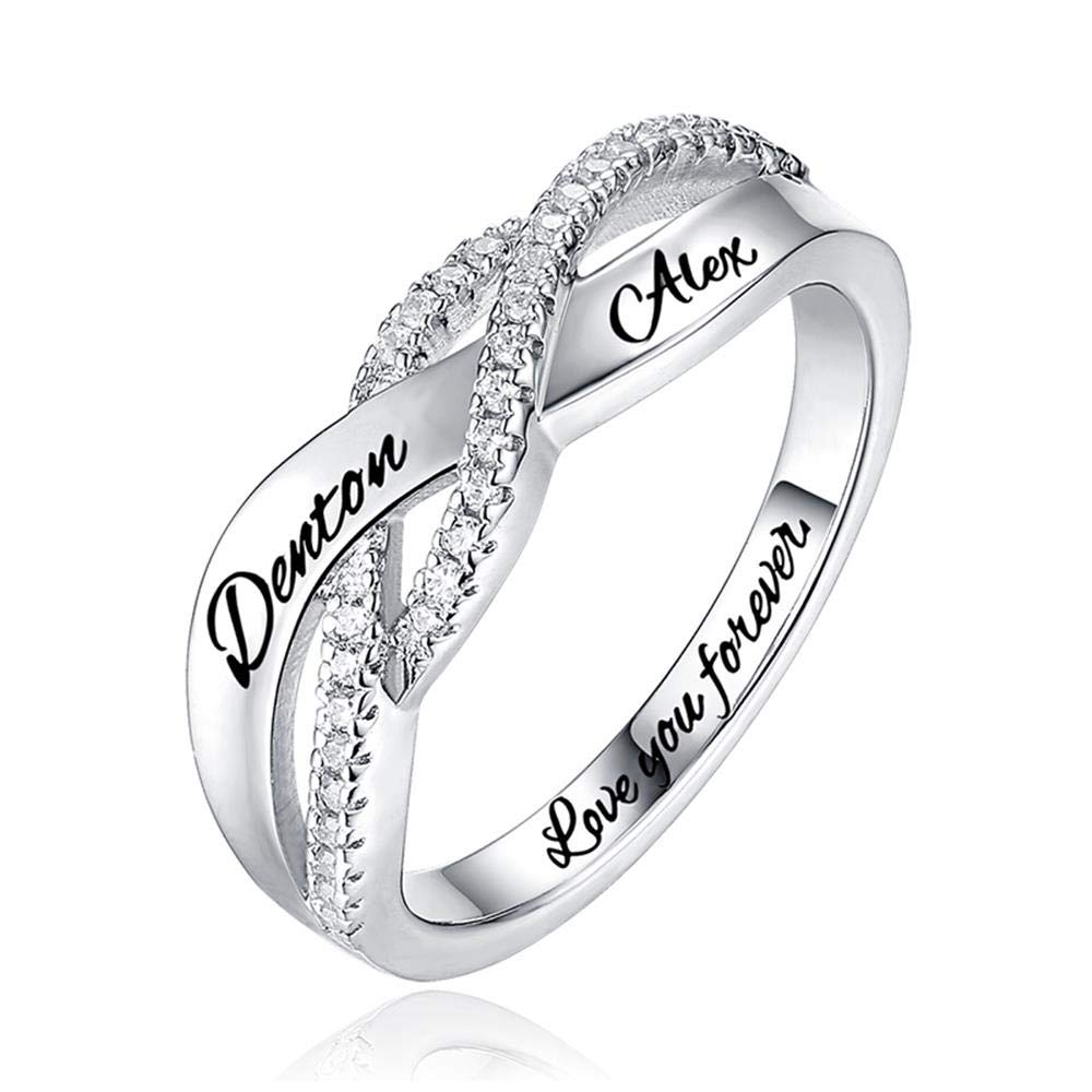 Personalized Mothers Rings for Women - Sterling Silver Twisted Promise & Engagement Rings - Custom Name Necklace Gift for Mom, Wife, Anniversary & Special Occasions
