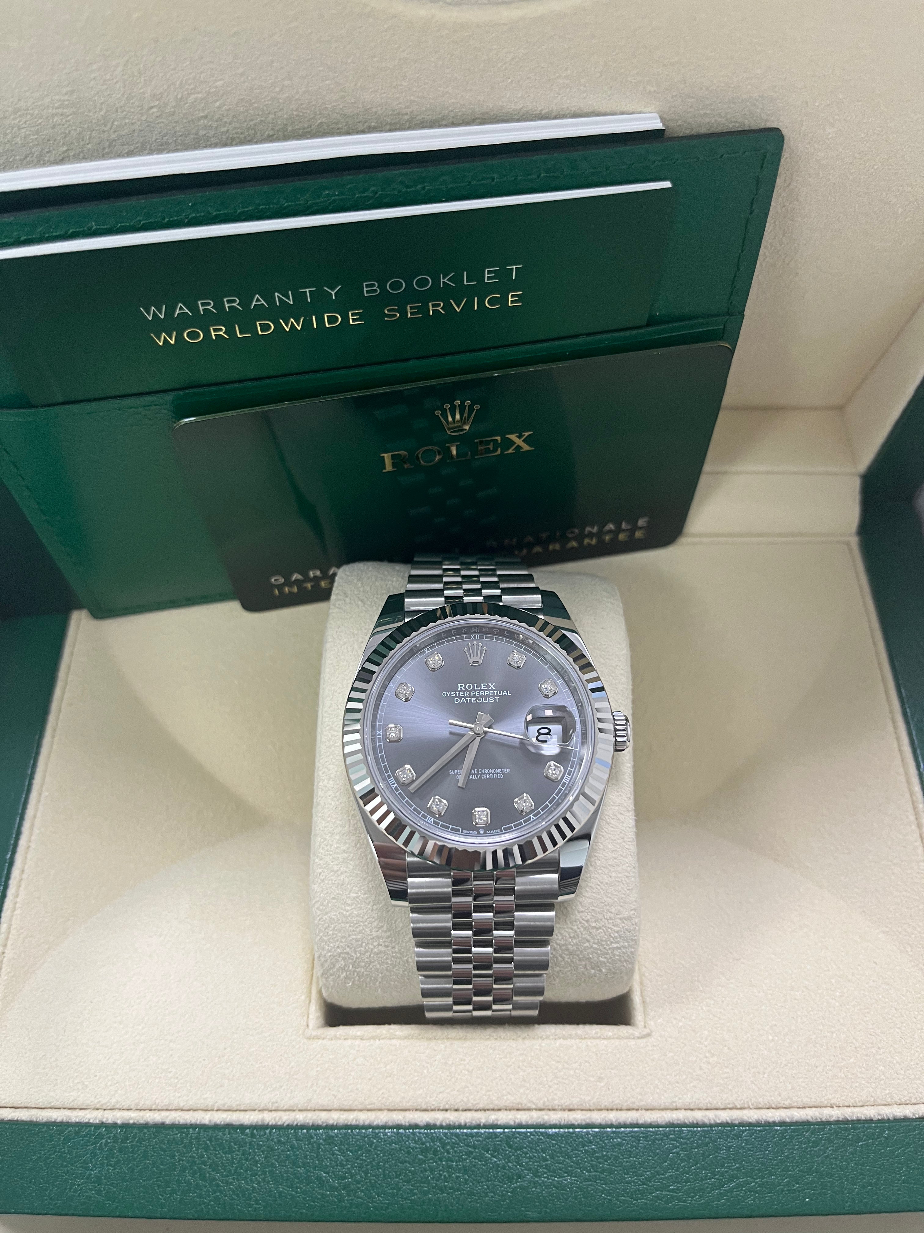 Rolex Datejust 41 18K White Gold & Steel Watch - Dark Rhodium Diamond Dial, Jubilee Bracelet (Ref #126334) | Luxury Men's Dress Watch for Business & Formal Occasions