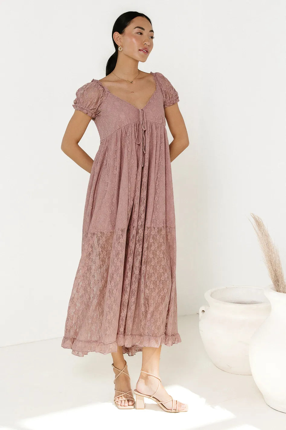 Bailey Lace Dress in Rose Pink - Elegant Floral Wedding Guest Dress & Special Occasion Outfit - Final Sale