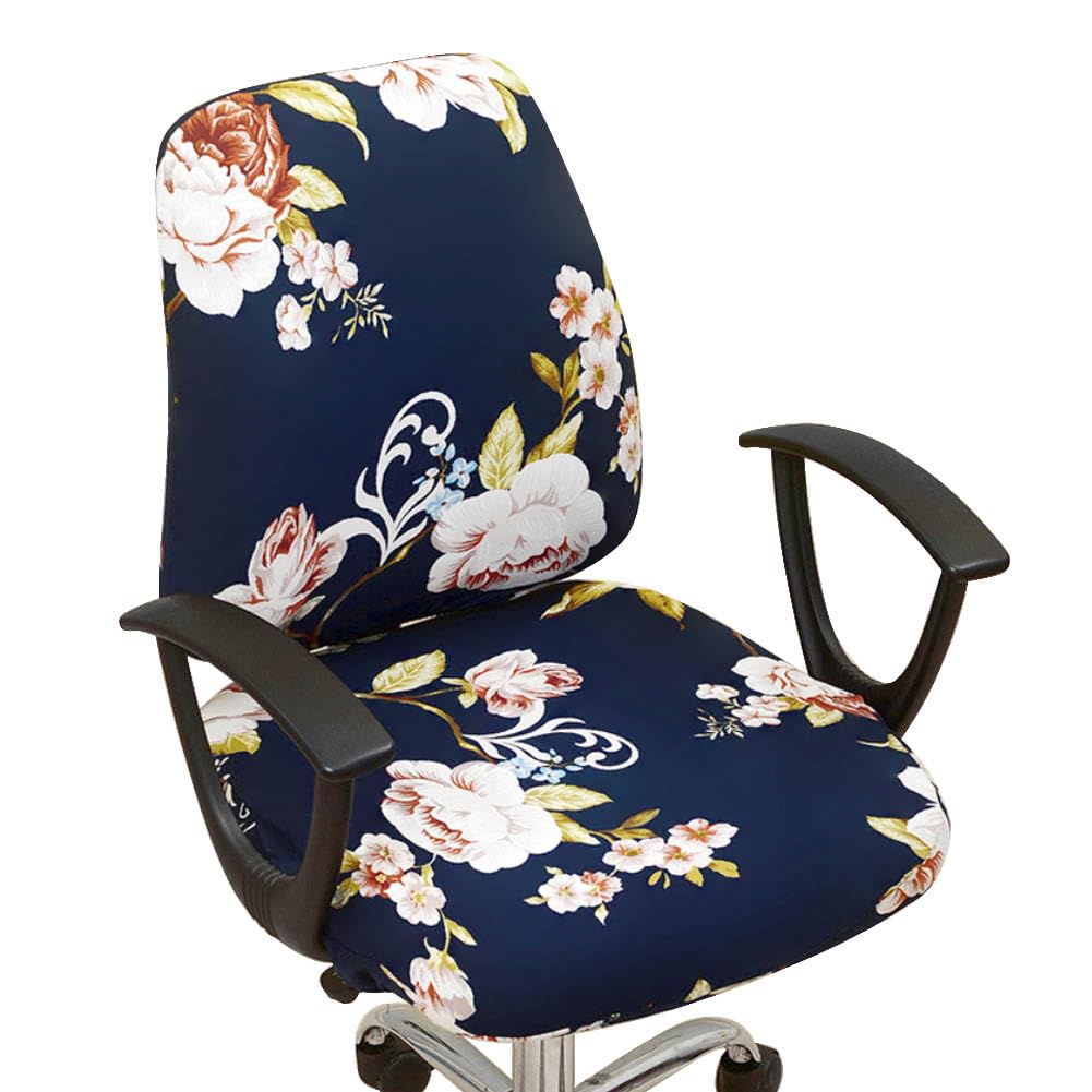VIOKKO Stretchable Office Chair Cover - Universal 2-Piece Split Design for Computer Desk & Swivel Chairs - Dust-Proof Slipcover Protector (Peony) - Perfect for Home Office, Gaming & Conference Room Use
