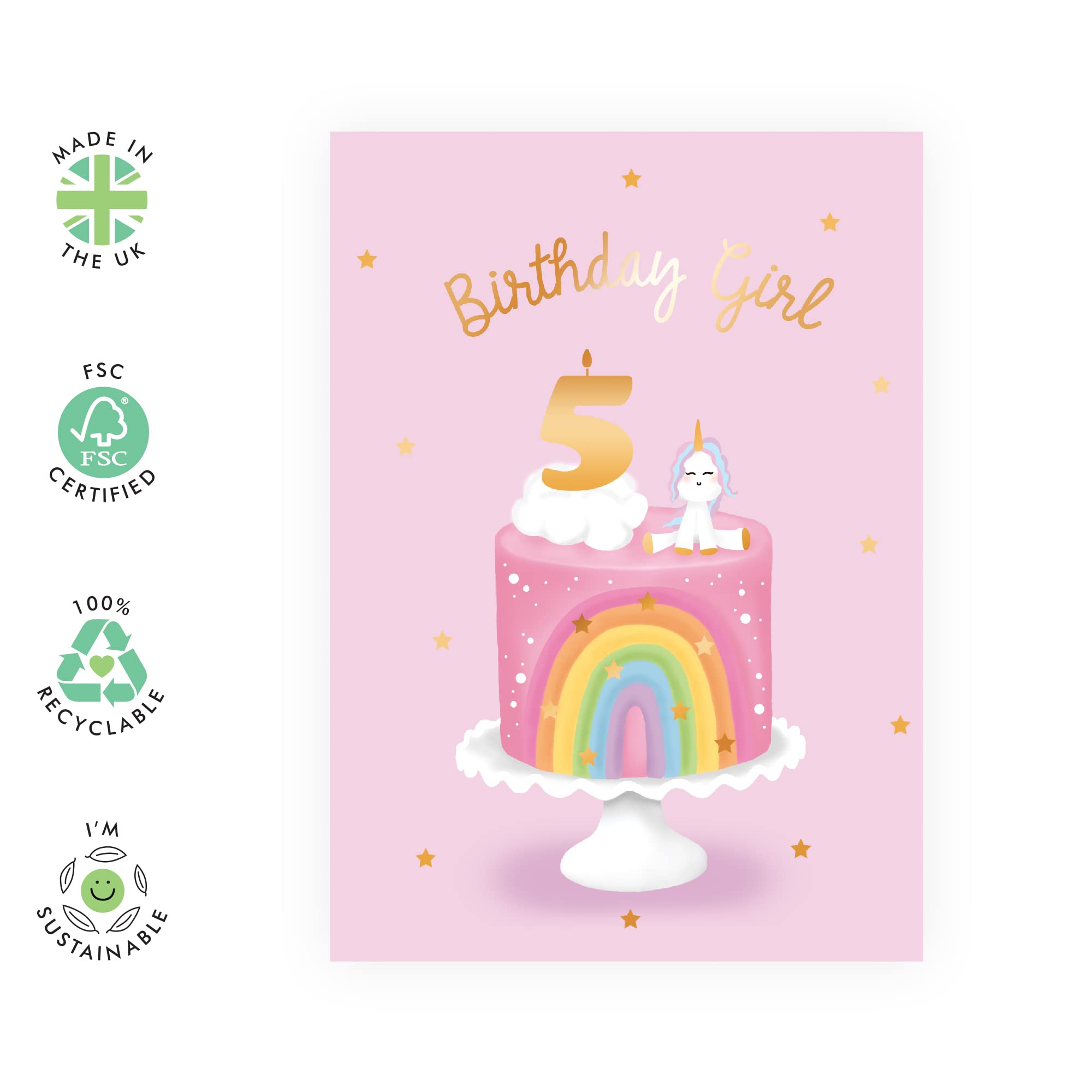 Happy 5th Birthday Card for Girls - Rainbow Cloud & Unicorn Design with Fun Stickers - Perfect Gift for Daughter, Granddaughter or 5-Year-Old Kids - Great for Birthday Parties, School Celebrations & Special Moments