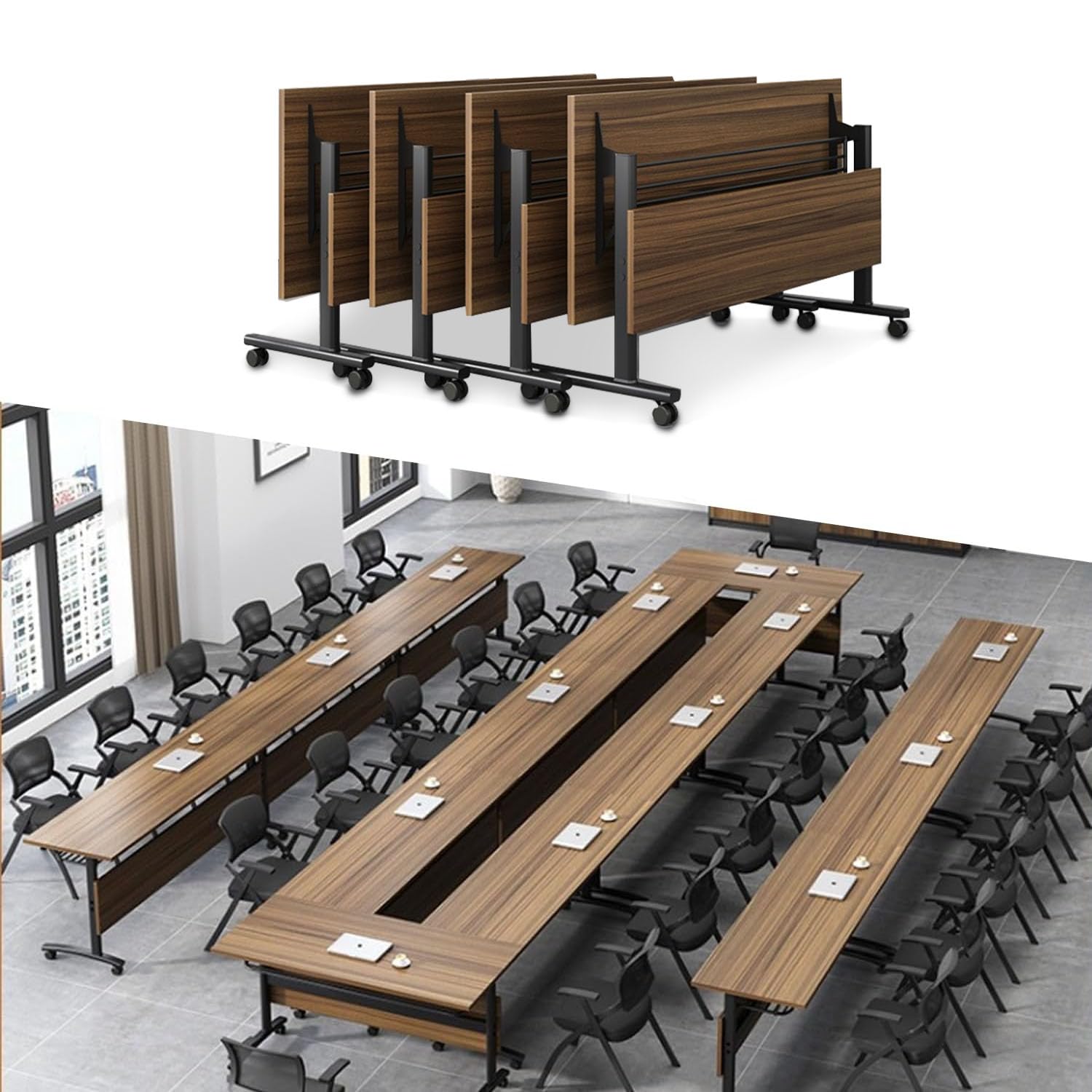 Foldable Conference Table with Casters - 62.9