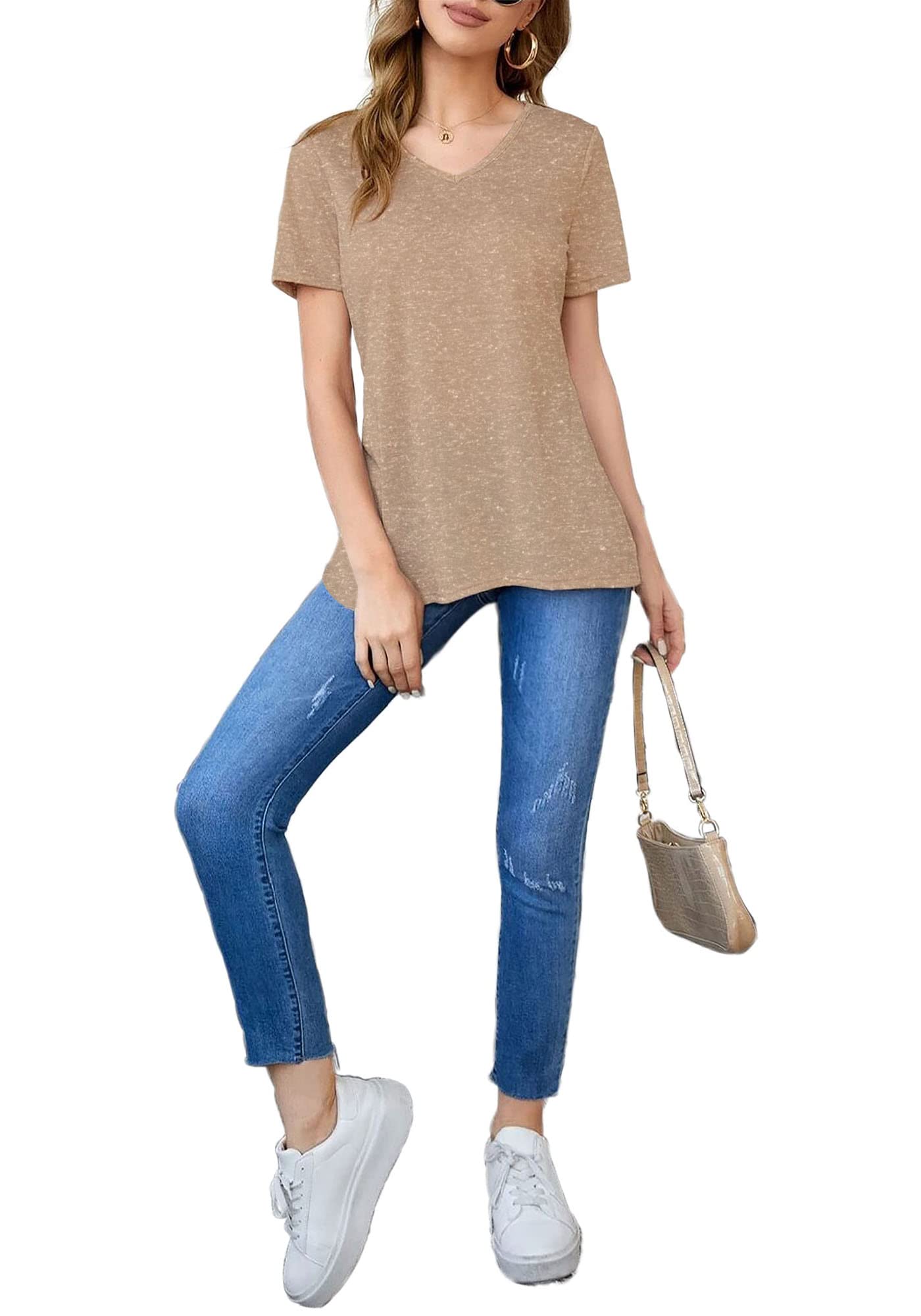 Women's Plus Size Short Sleeve V-Neck T-Shirts - Summer Casual Loose Blouses & Basic Tees | Trendy Fashion Tops for Everyday Wear, Office & Outings