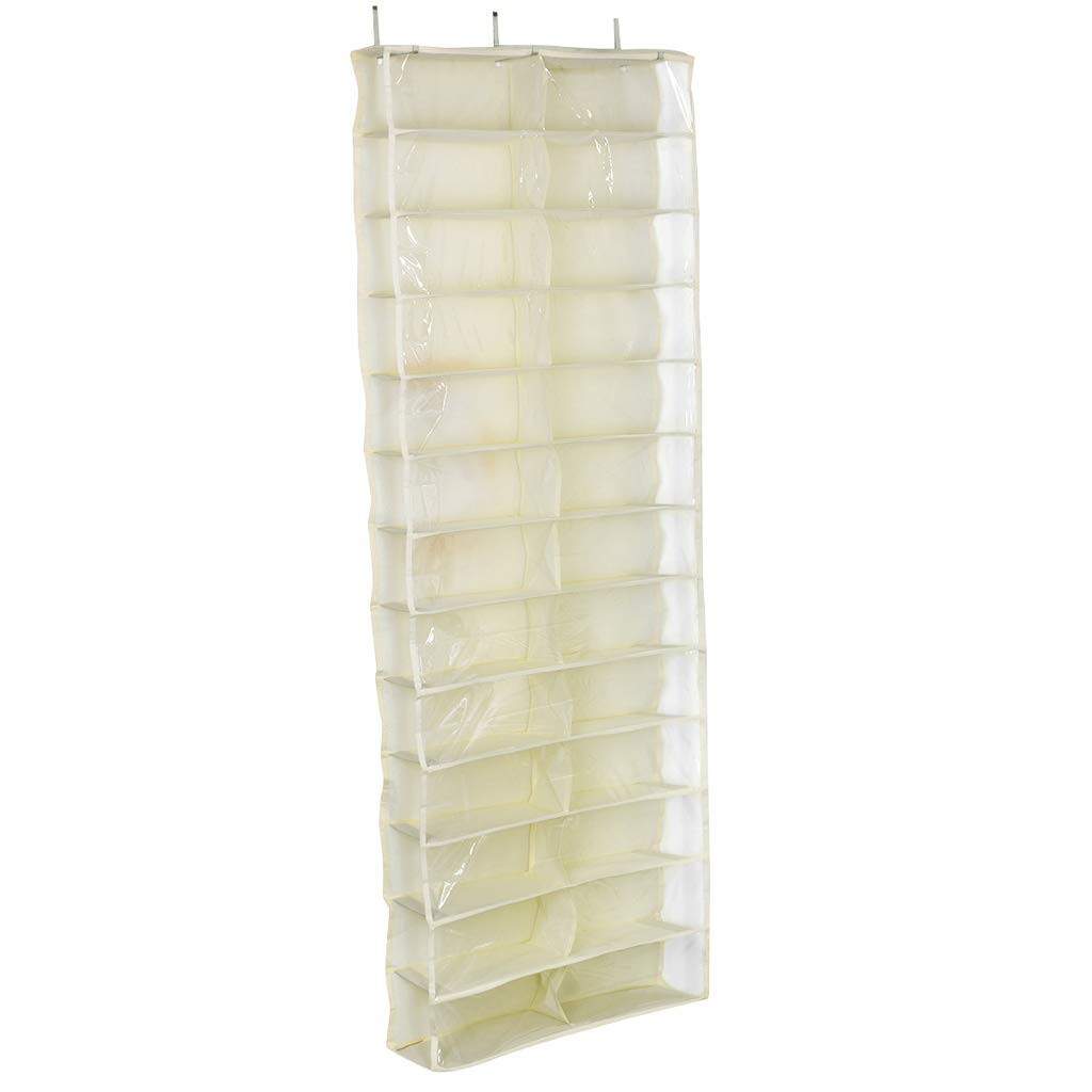 FABAX 26-Pocket Over The Door Shoe Organizer - Space Saving Hanging Shoe Rack for Closet, Bedroom & Entryway Storage (Beige) | Perfect for Small Spaces, Apartment Living & Shoe Organization