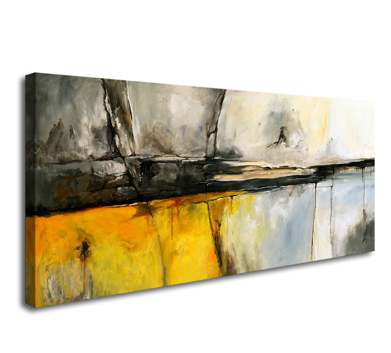 DBLAKI DB1675 Abstract Wall Art Painting - Yellow, Gray, Black & White Modern Canvas Artwork for Living Room, Bedroom, Kitchen & Office Decor | Perfect for Contemporary Home & Workspace Interiors