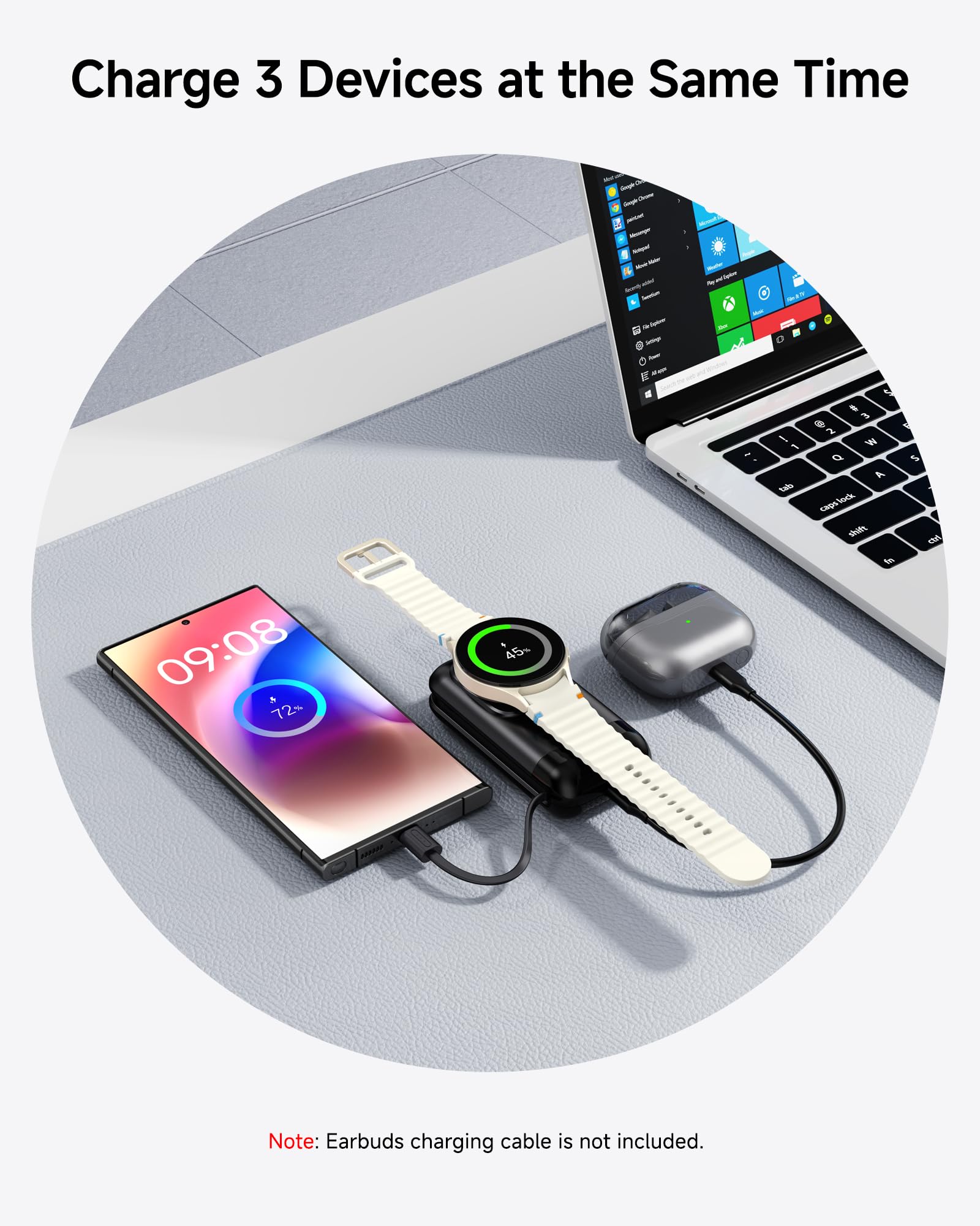 LeChivée 6000mAh Magnetic Portable Charger for Samsung Watch 7/6/5/4/Active 2/Ultra - Built-in Cable Fast Charging Power Bank for Galaxy Watch & Phone - Perfect for Travel, Workout, and Daily Use