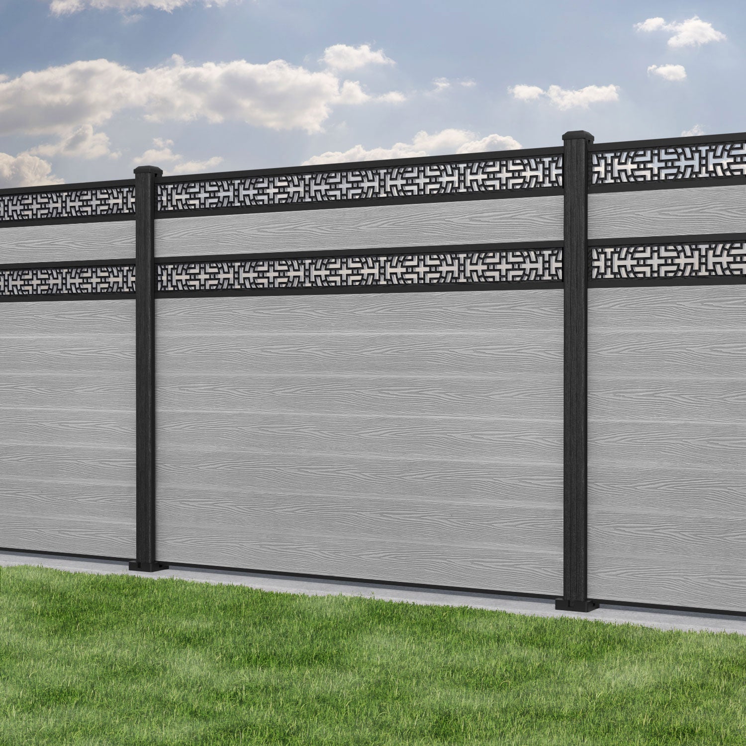 Classic Kumo Split Screen Fence Panel - Light Grey Composite Privacy Fencing with Durable Posts | Perfect for Backyard, Patio & Pool Enclosures