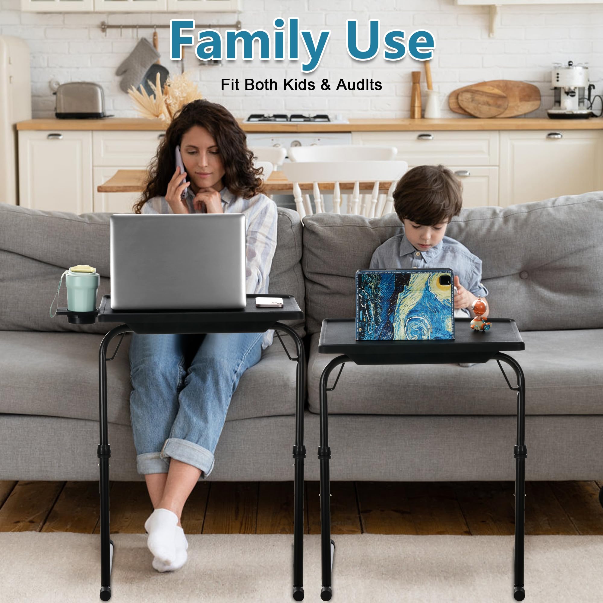 Adjustable TV Tray Table with Cup Holder - 6 Height & 3 Angle Positions - Foldable Laptop Desk for Eating, Working, or Reading in Bed - Perfect for Living Room, Bedroom, or Office Use