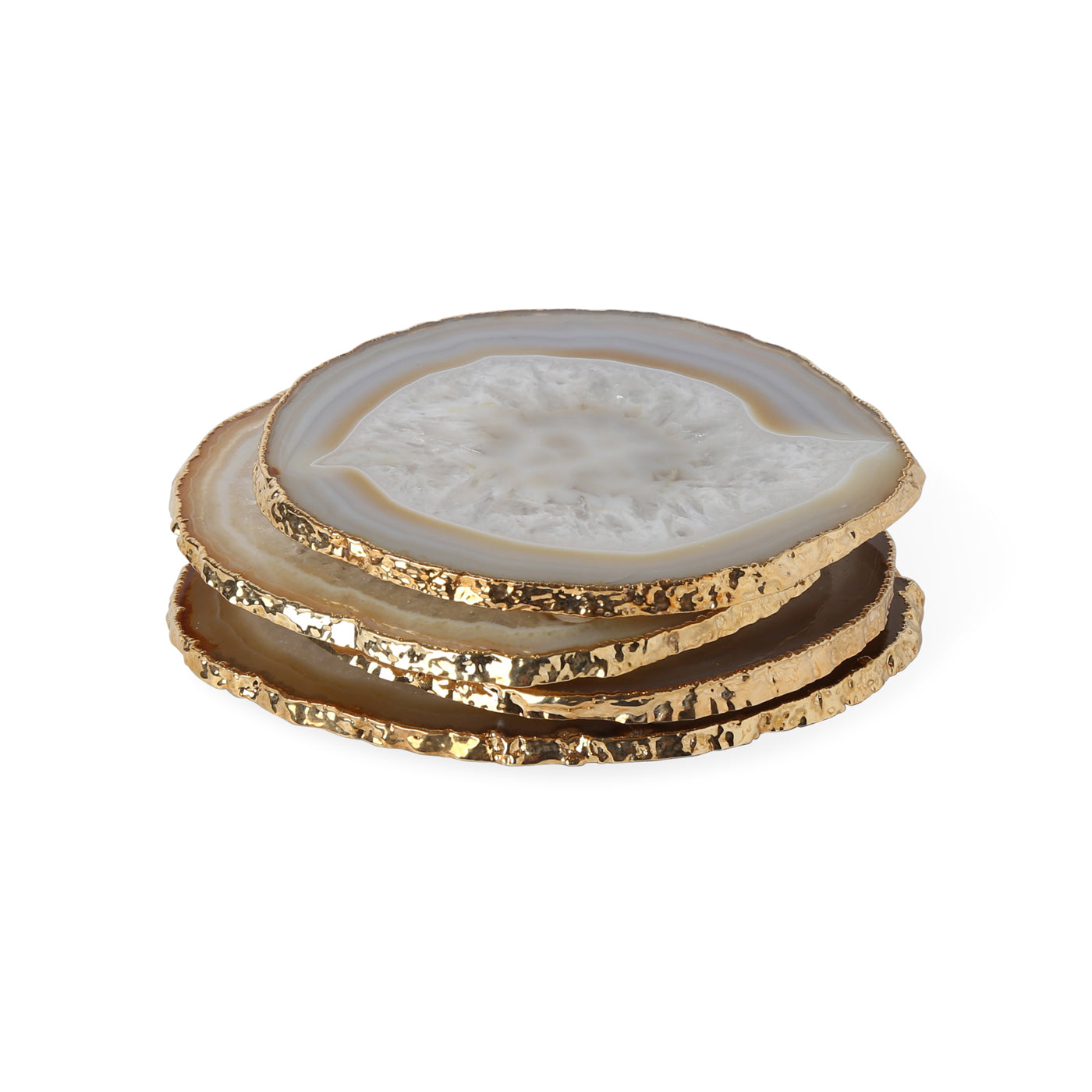 Premium Natural Agate Coasters with Gold Trim - Elegant Drink Protectors for Coffee Tables, Bars & Home Decor