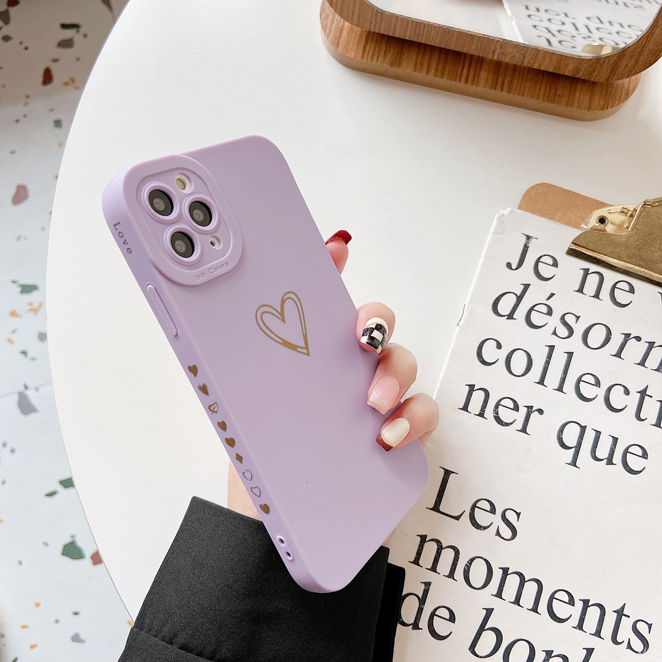 Qokey Cute Plated Love Heart iPhone 11 Pro Max Case (6.5