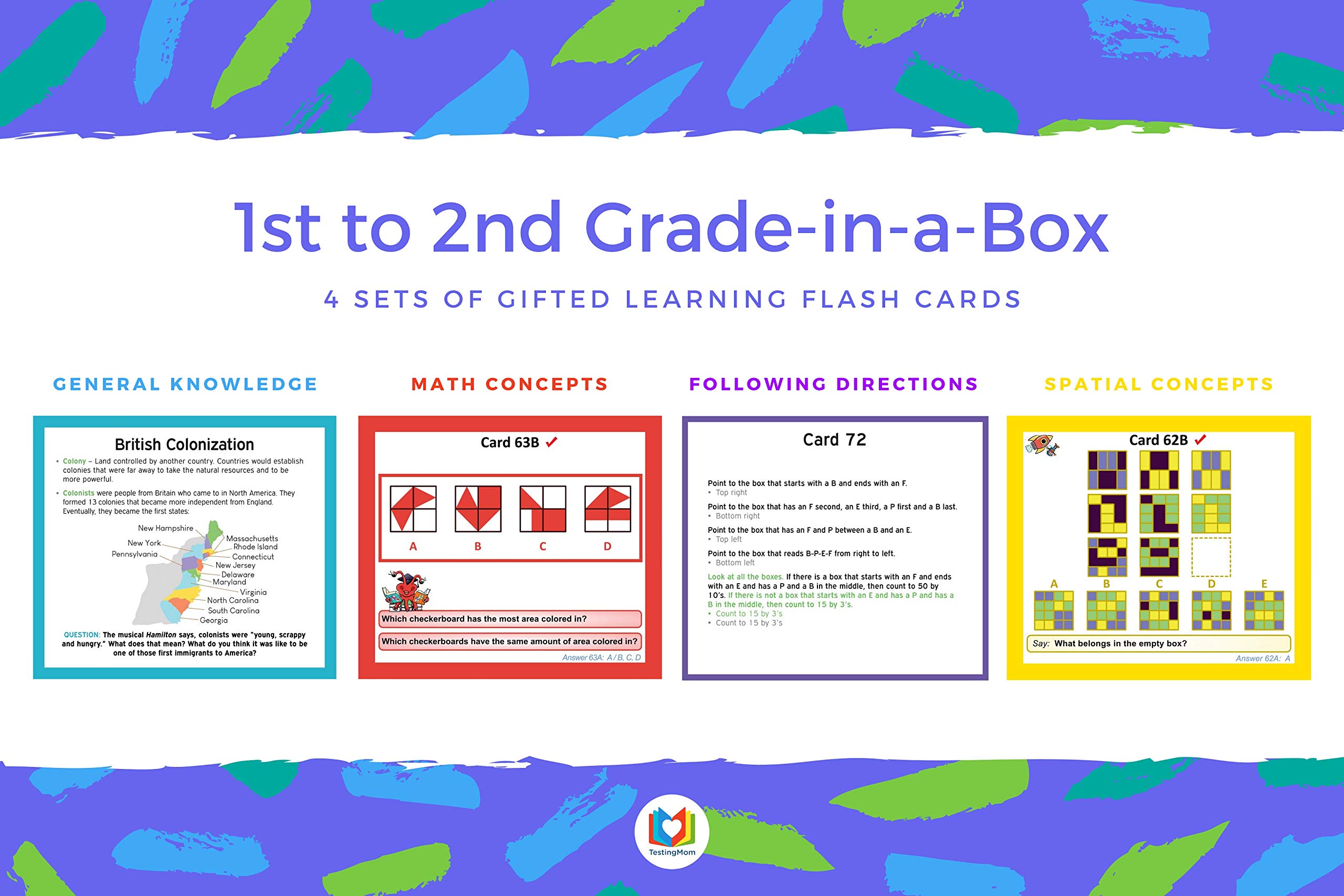 Educational Flash Cards Bundle for Kids Ages 6-8 - Cognitive Learning, Math, Spatial Concepts & Direction Following Cards - Perfect for Grade 1-2 CogAT, OLSAT, NNAT Test Prep - Ideal for Homeschooling & Classroom Learning Activities