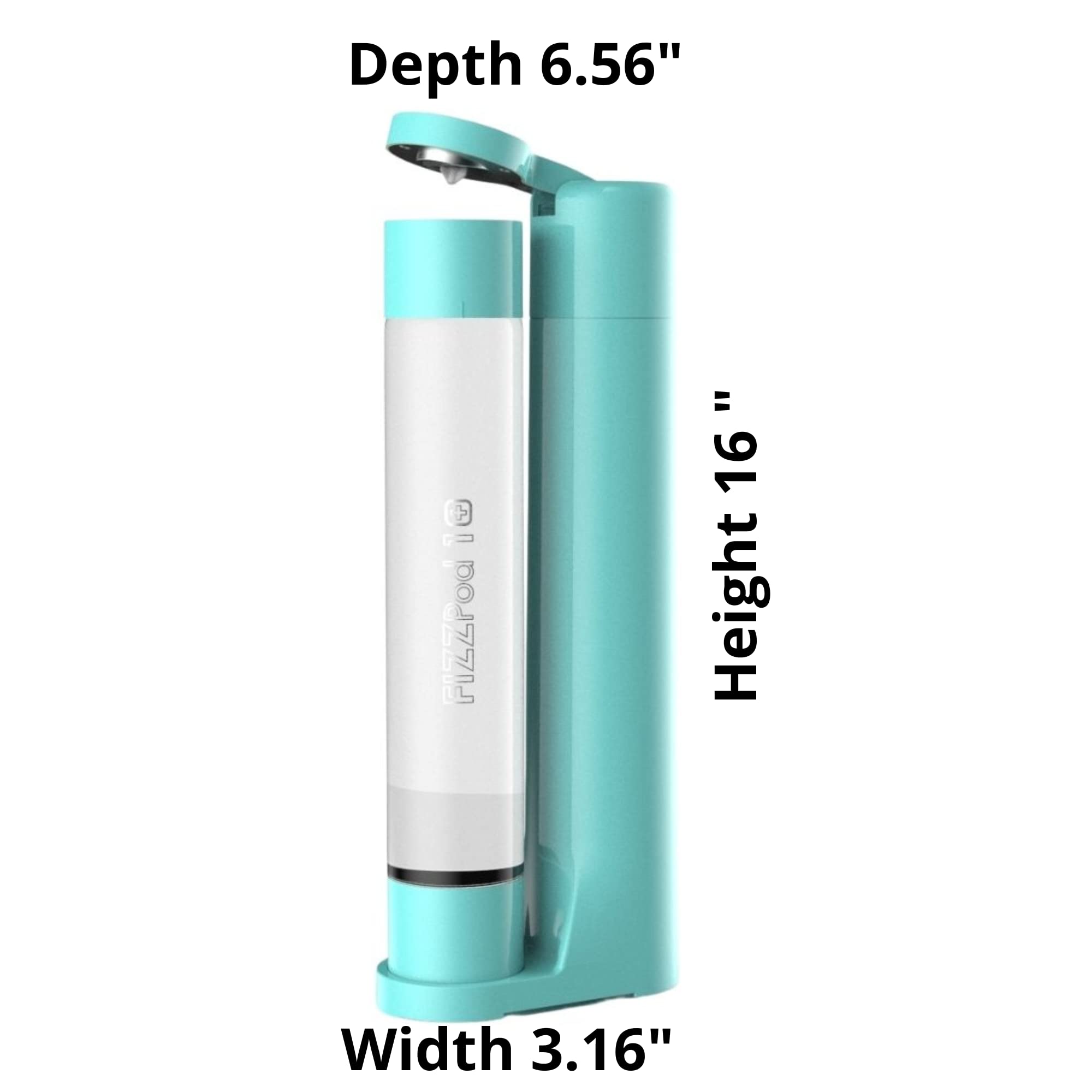 Fizzpod Soda Maker Machine for Home - Make Sparkling Water, Juice, Coffee & Cocktails | Includes 3 PET Bottles, 3 Caps & Carbonator | BPA-Free Carbonated Drink Maker for Healthy Homemade Beverages | Perfect for Parties, Kitchen & Office Use (Aruba Blue + 2 CO2)