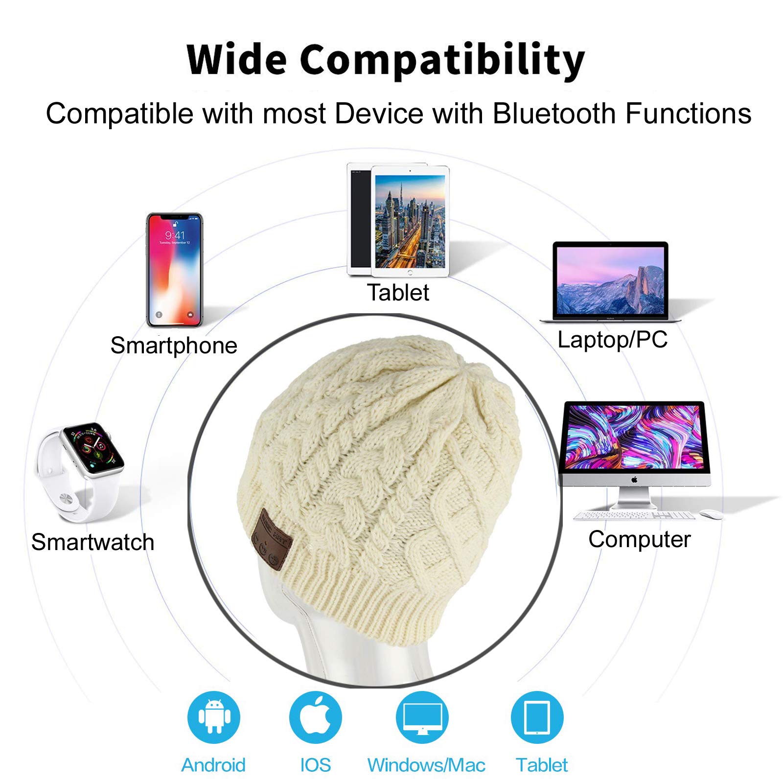 Wireless Beanie Hat with Built-in Headphones & Mic - Bluetooth Music Beanie for Men & Women - Winter Cap with Over-Ear Speakers for Outdoor Sports & Activities