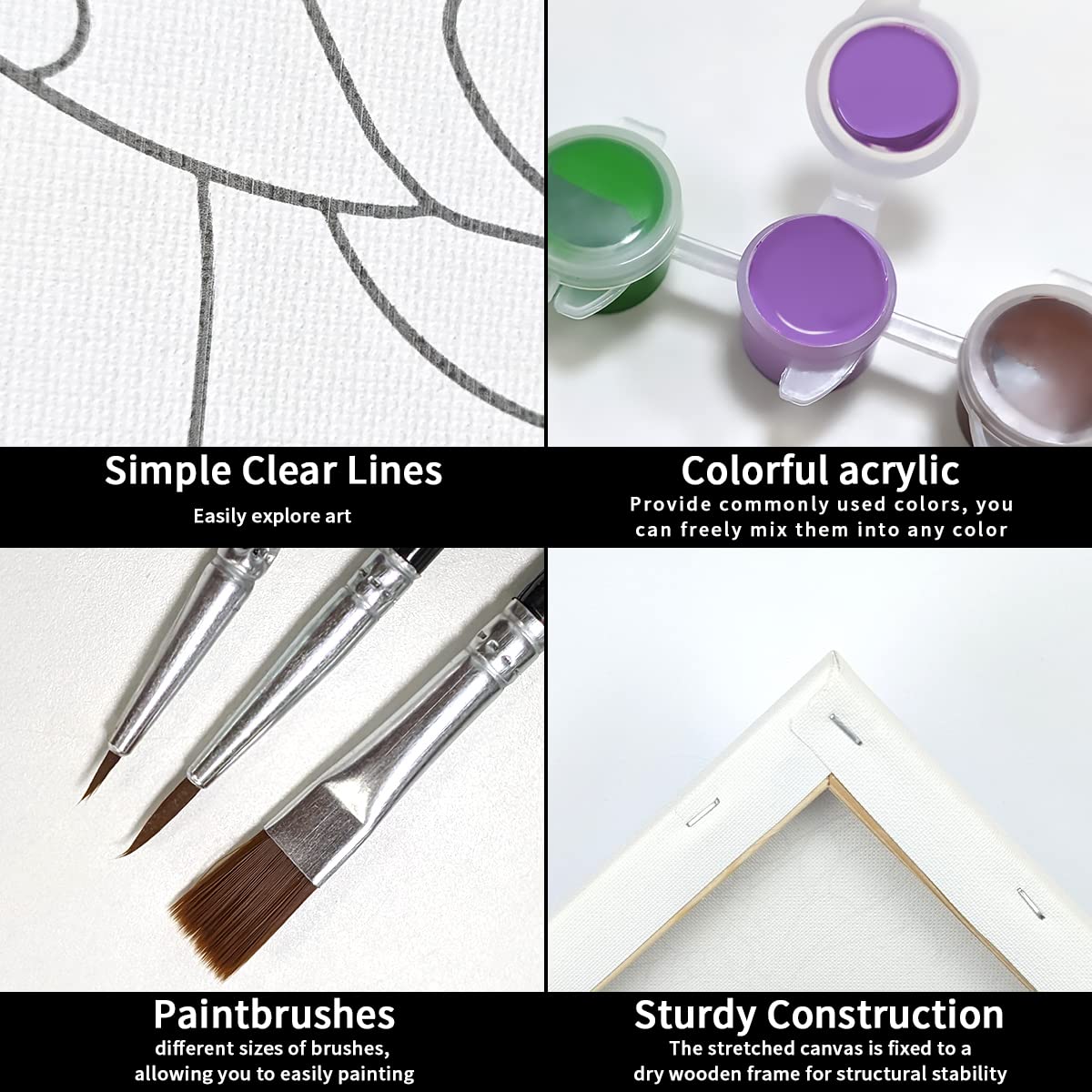 VOCHIC 4 Pack 8x10 Pre-Drawn Canvas Painting Kit for Adults - Afro Queen BLM Girl Art Set with Brushes & Paints | Perfect for Paint & Sip Parties, DIY Home Decor & Creative Gifts