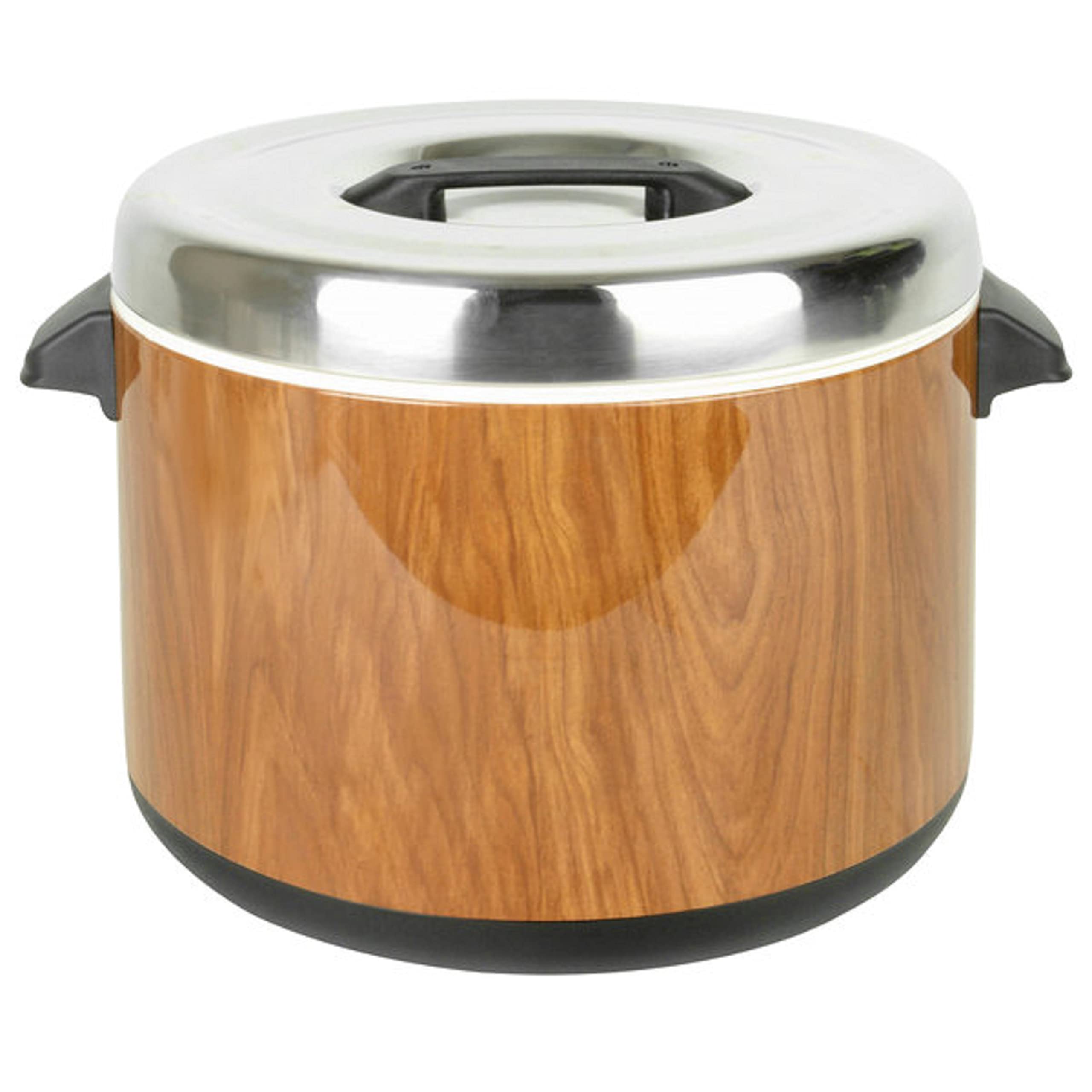 60 Cup Insulated Sushi Rice Pot - Wood Grain Exterior, Stainless Steel Interior & Lid with Plastic Handle - Perfect for Sushi Rice Mixing & Warming at Home or Restaurant - Ideal for Sushi Making, Meal Prep & Catering Events