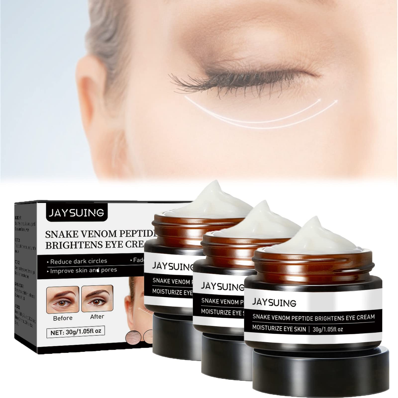 Jaysuing Snake Venom Peptide Anti-Wrinkle Eye Cream - Collagen Boosting Anti-Aging Serum for Dark Circles & Puffiness | Firming Treatment for Wrinkles & Fine Lines | 3-Pack Set | Perfect for Night Routine & Travel Skincare