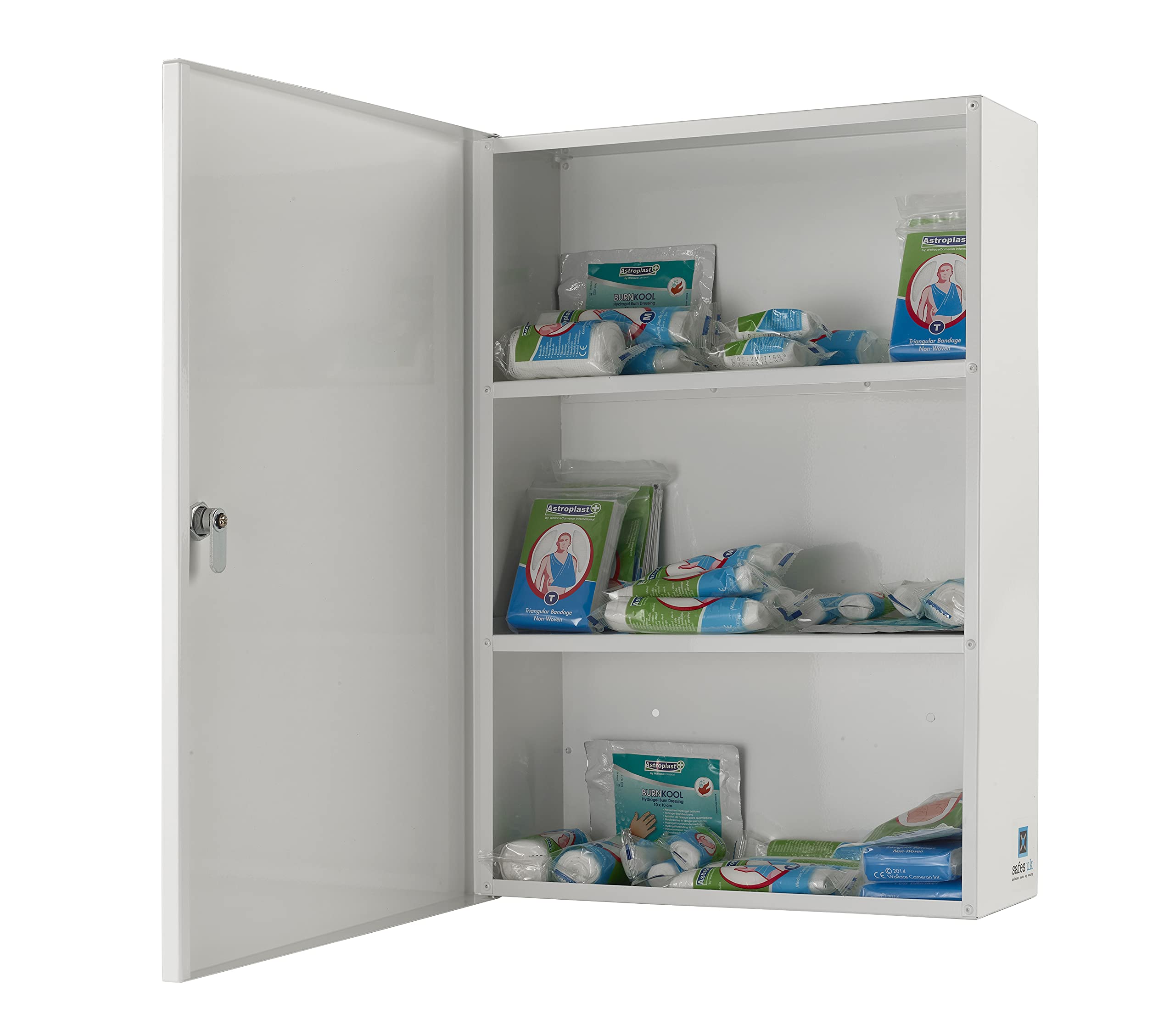 Medical Storage Cabinet - Extra Large Wall Mounted Metal First Aid Cabinet with Child-Proof Lock | Secure Medicine Organizer for Bathroom, Home or Office | White Lockable Medicine Case for Safe Drug Storage