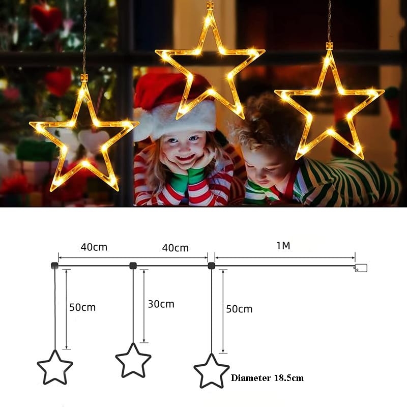 3 Pack Christmas Window Star Lights - Battery Operated Indoor/Outdoor Decor with 8 Lighting Modes (Warm White) for Holiday, Porch, Party & Home Decoration