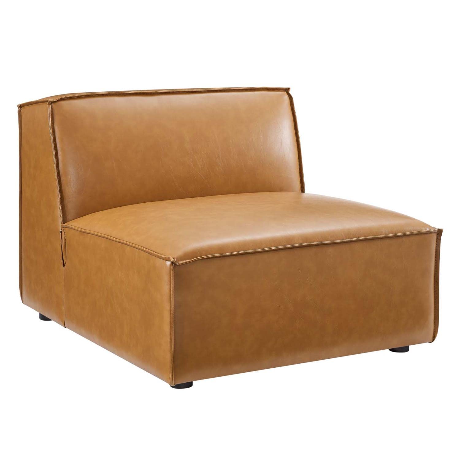 Modway Restore 7-Piece Vegan Leather Sectional Sofa in Tan - Modern L-Shaped Couch for Living Room, Lounge & Home Theater | Eco-Friendly Faux Leather Sofa Set with Ottoman