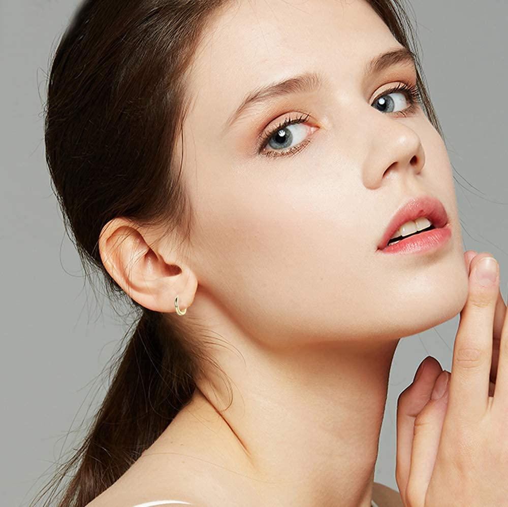 Shuxin 925 Sterling Silver Hoop Earrings - Hypoallergenic Small Sleeper Hoops for Women & Men (13mm) | Glossy Huggie Hinged Design for Everyday Wear, Work & Special Occasions