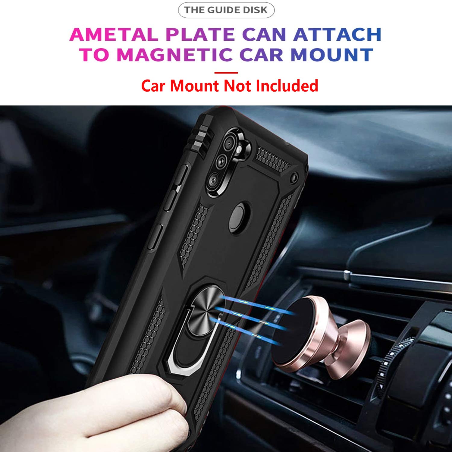 STARSHOP Samsung Galaxy A11 Case with Tempered Glass Screen Protector - Military Grade Shockproof Protective Cover with Metal Ring Kickstand - Black - Perfect for Outdoor Activities, Travel & Daily Use