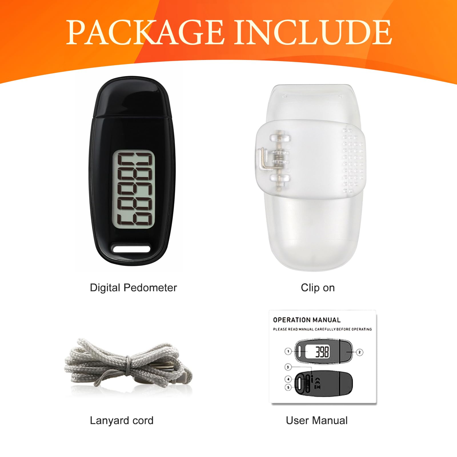 3D Pedometer for Walking - Accurate Step Counter with USB Charging & Backlight, Detachable Clip & Lanyard - Tracks Steps, Miles, Calories - Perfect for Men, Women & Seniors - Ideal for Walking, Jogging, Hiking & Fitness Tracking