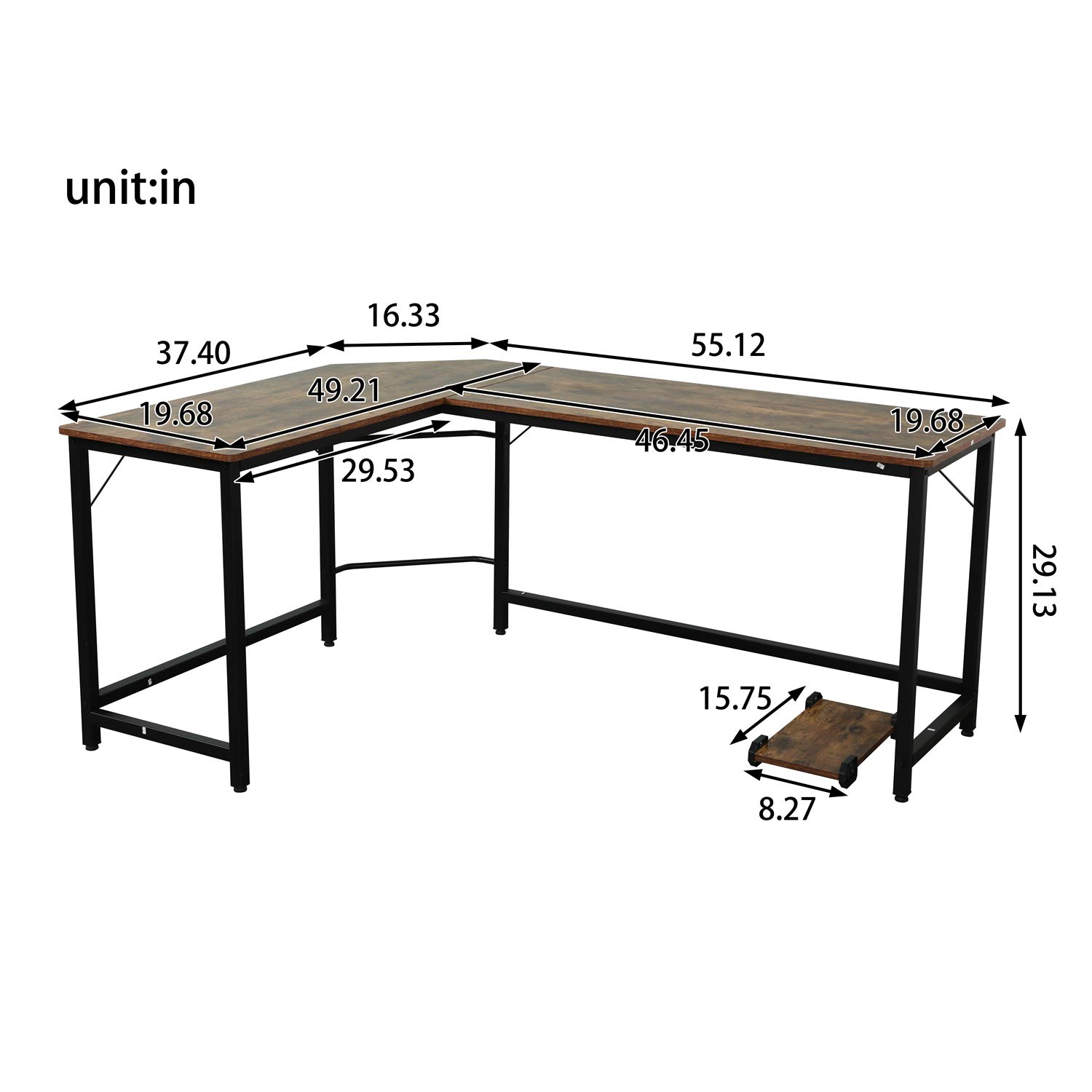 Ergonomic L-Shaped Corner Desk for Home Office & Gaming - Sturdy Wood & Steel Computer Workstation for Study, Writing, and Notebook Use - Perfect for Small Spaces and Multi-Tasking Workspaces