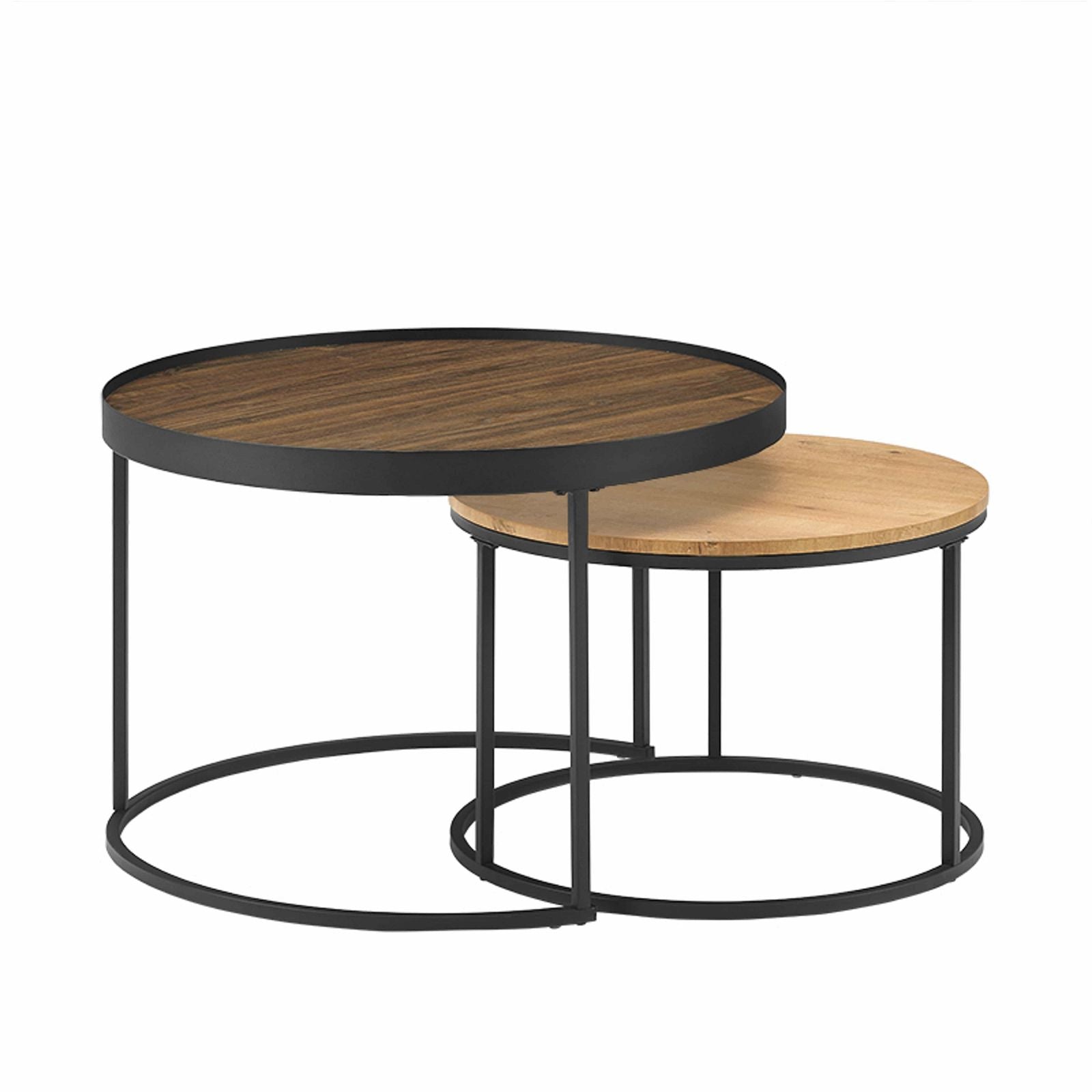 Modern Nested Coffee Table Set - Dark Walnut & English Oak Finish - Contemporary Living Room Furniture for Small Spaces - Perfect for Apartments, Condos and Cozy Homes