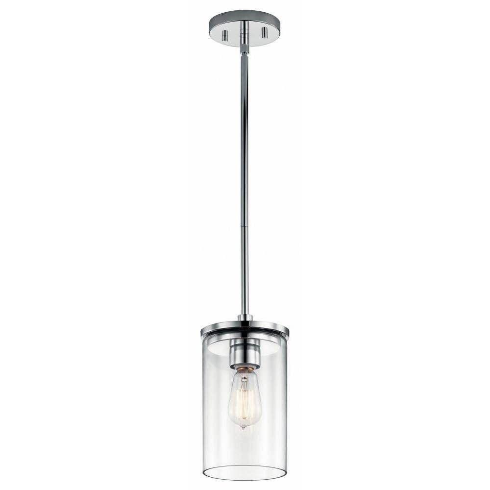 Modern Minimalist Mini Pendant Light Fixture - Clear Glass Shade with Chrome Finish for Kitchen Island, Dining Room or Bedroom Lighting