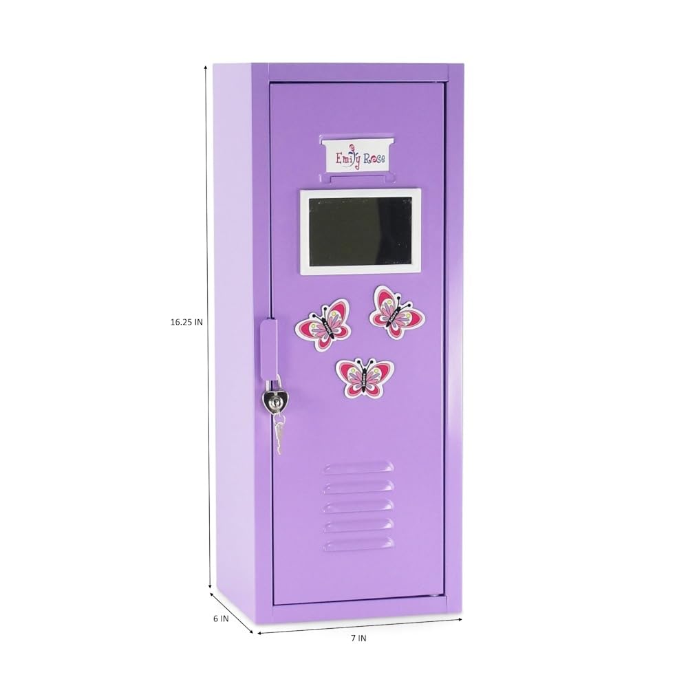 Emily Rose 18 Inch Doll Clothes Storage - Bright Purple School Locker with Accessories for American Girl Dolls | Includes Lock, Key & 5 Hangers | Perfect for Doll Clothing Organization & Playroom Decor