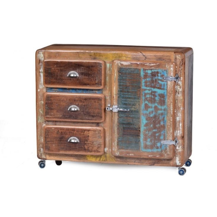 Vintage Style Recycled Wood 3-Drawer Rolling Dresser with Wheels - Eco-Friendly Bedroom Storage Furniture for Small Spaces | Perfect for Dorm Rooms, Apartments & Home Organization