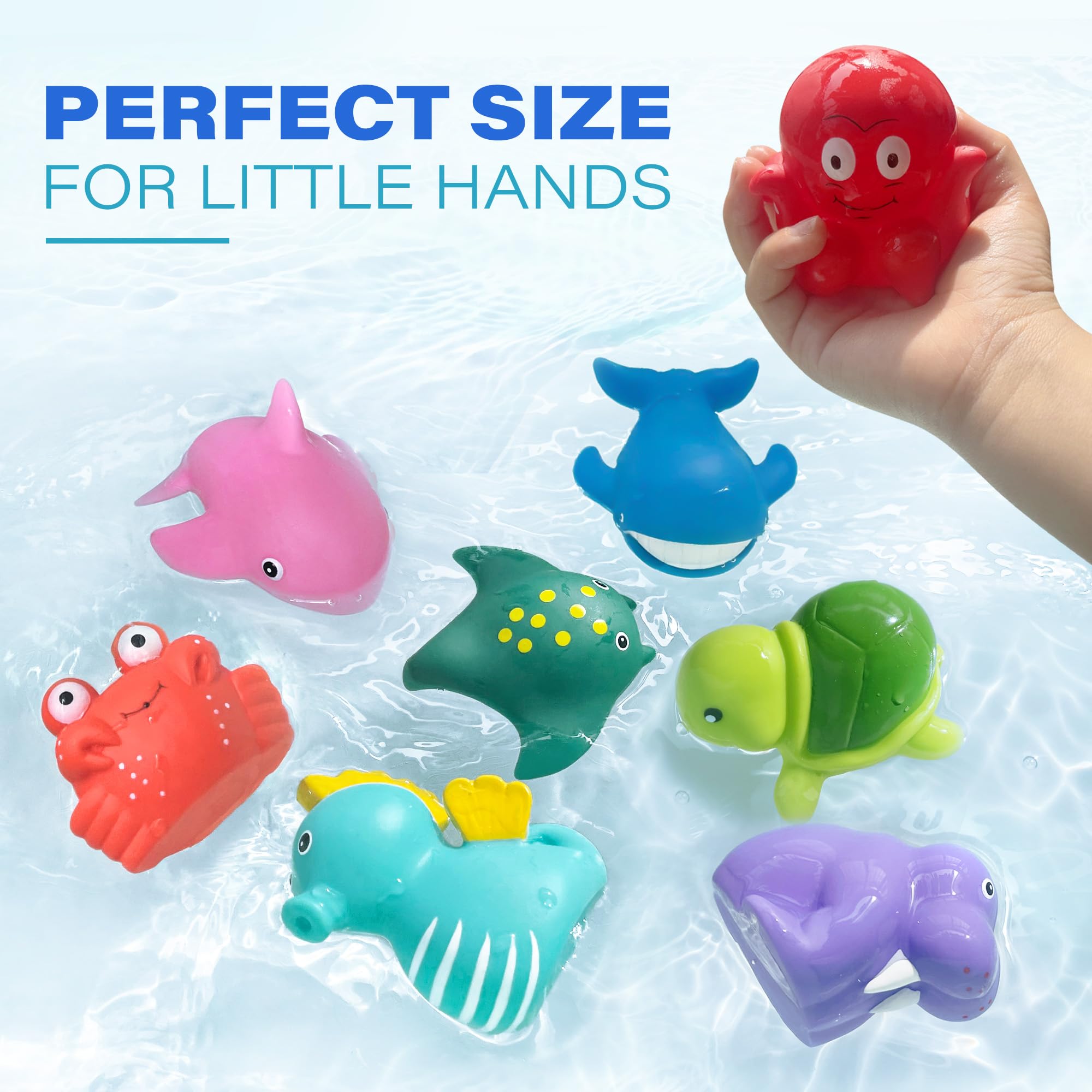 LotFancy 8PCS Mold Free Baby Bath Toys for Toddlers 1-4 Years - Soft Ocean Sea Animal Bathtub Toys for Kids | Fun Bath Time Learning & Sensory Play for Boys and Girls