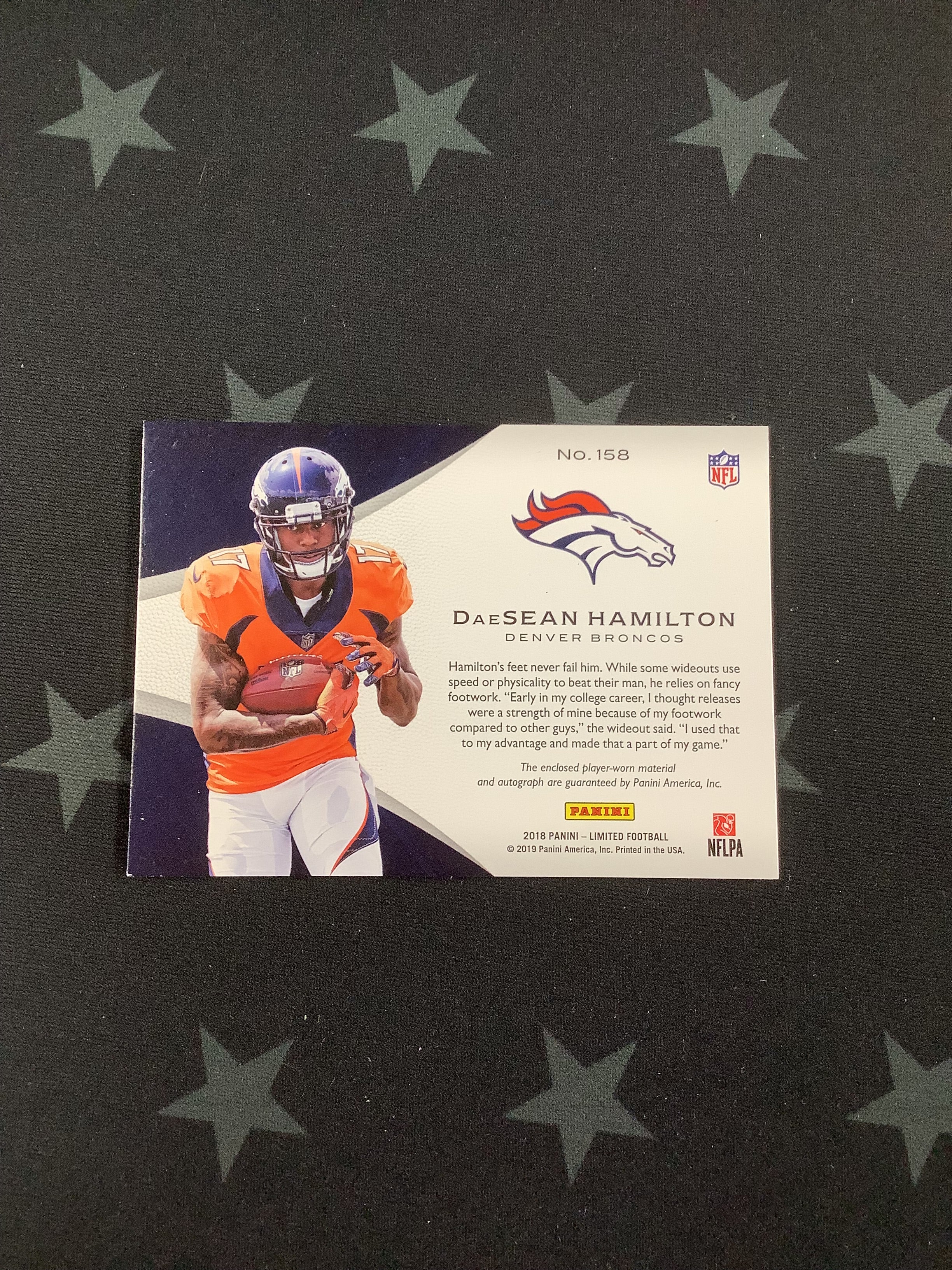 2018 Panini Limited Football Rookie Patch Auto Card - Daesean Hamilton Green #158/5 - Collectible Memorabilia for NFL Fans & Sports Card Enthusiasts