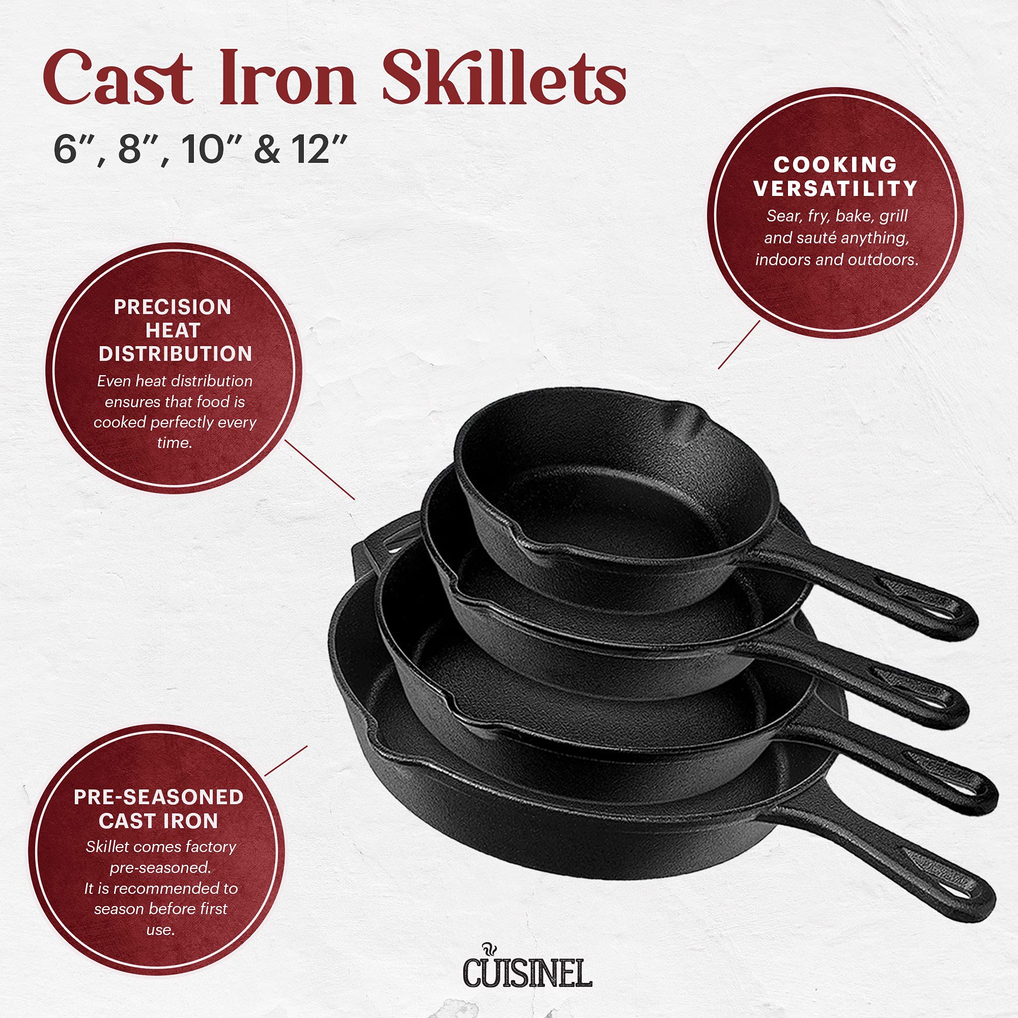 Cuisinel Cast Iron Skillets Set - 6