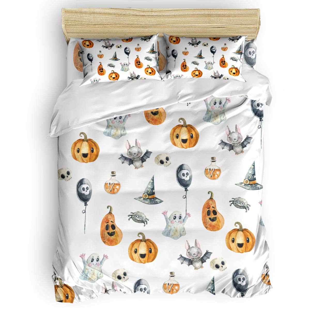 Millxiu 4-Piece Halloween Ghost Pumpkin Bedding Set - Twin Duvet Cover, Fitted Sheet & 2 Pillowcases - Luxury Soft Microfiber for Kids, Teens & Adults - Perfect for Spooky Bedrooms, Sleepovers & Halloween Decor