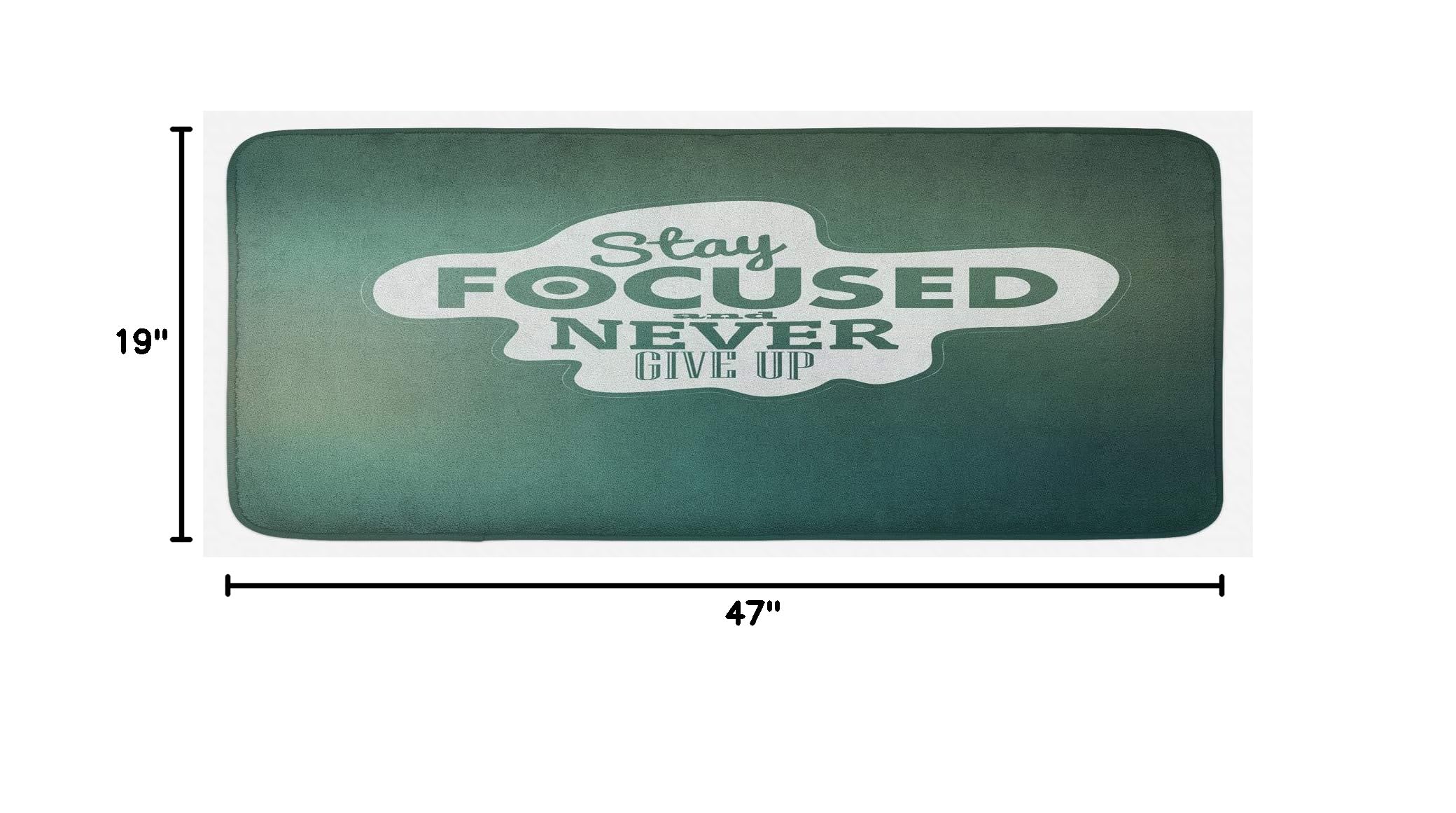 Ambesonne Non-Slip Kitchen Mat with Inspirational Quote - Stay Focused Abstract Design, Plush & Decorative, 47x19 Inches, Jade Green & White - Perfect for Kitchens, Entryways & Laundry Rooms