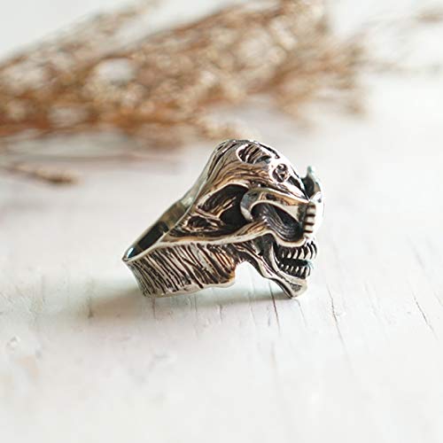 Monster Glasses Skull Ring for Men - 925 Sterling Silver Biker Gothic Jewelry - Vampire Style Accessory for Halloween, Cosplay & Punk Fashion