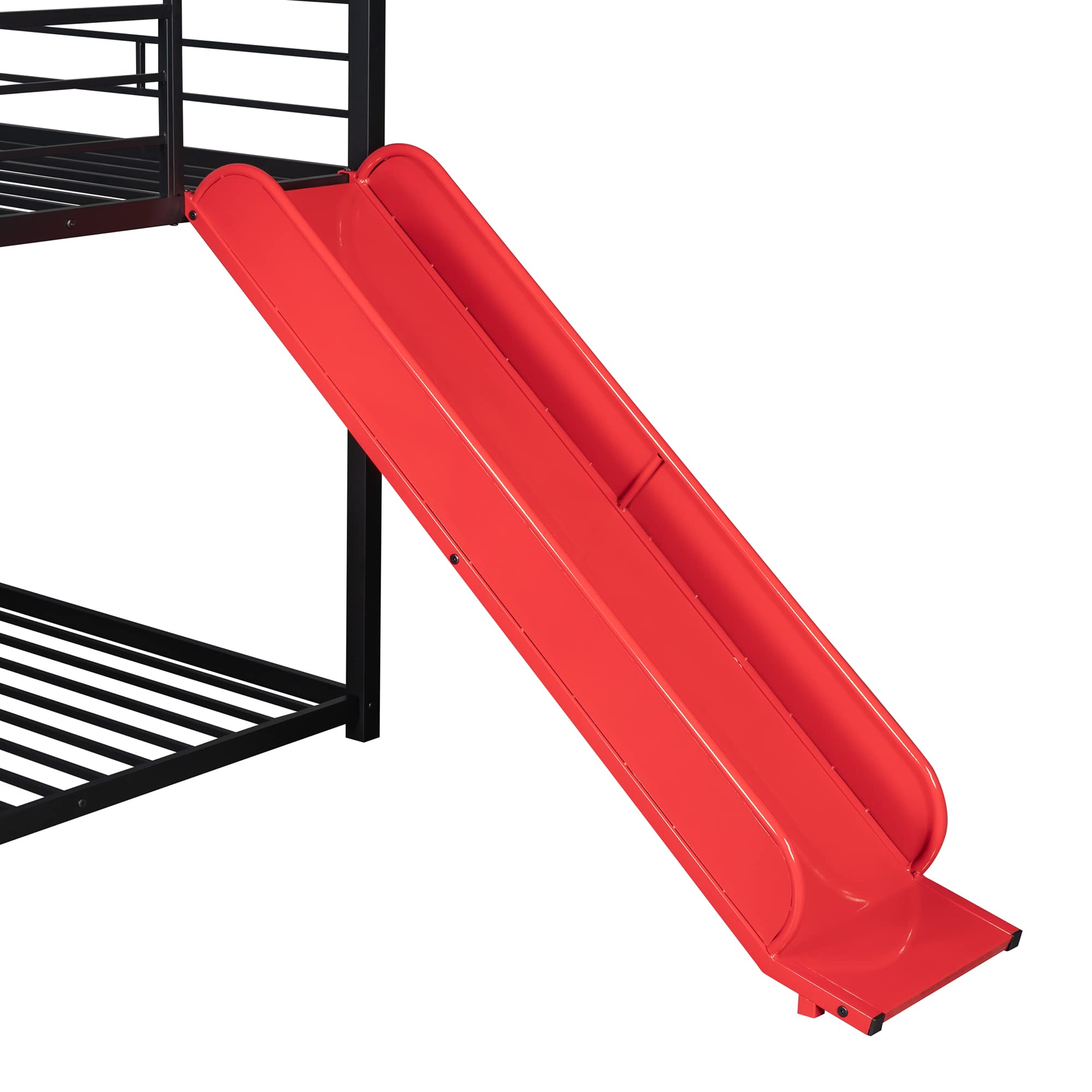 Twin Over Twin Metal Bunk Bed with Staircase & Slide - Kids Bunk Bed for Bedroom, Dorm or Playroom - Red Slide & Black Frame - Space Saving Bunk Beds for Siblings or Sleepovers