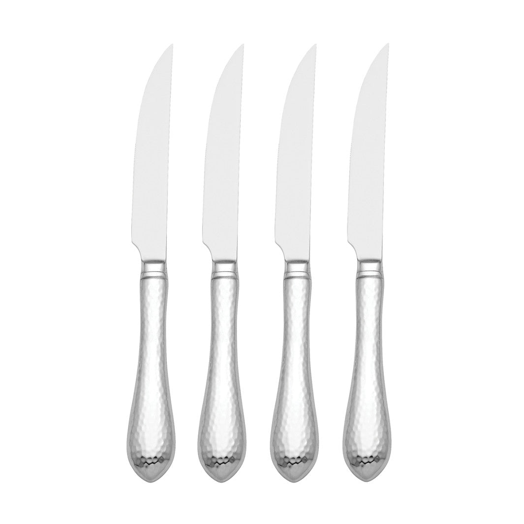 Premium Hammered 4-Piece Steak Knife Set - Razor Sharp Stainless Steel Blades with Ergonomic Handles - Perfect for Steak Dinners, BBQ Parties & Fine Dining