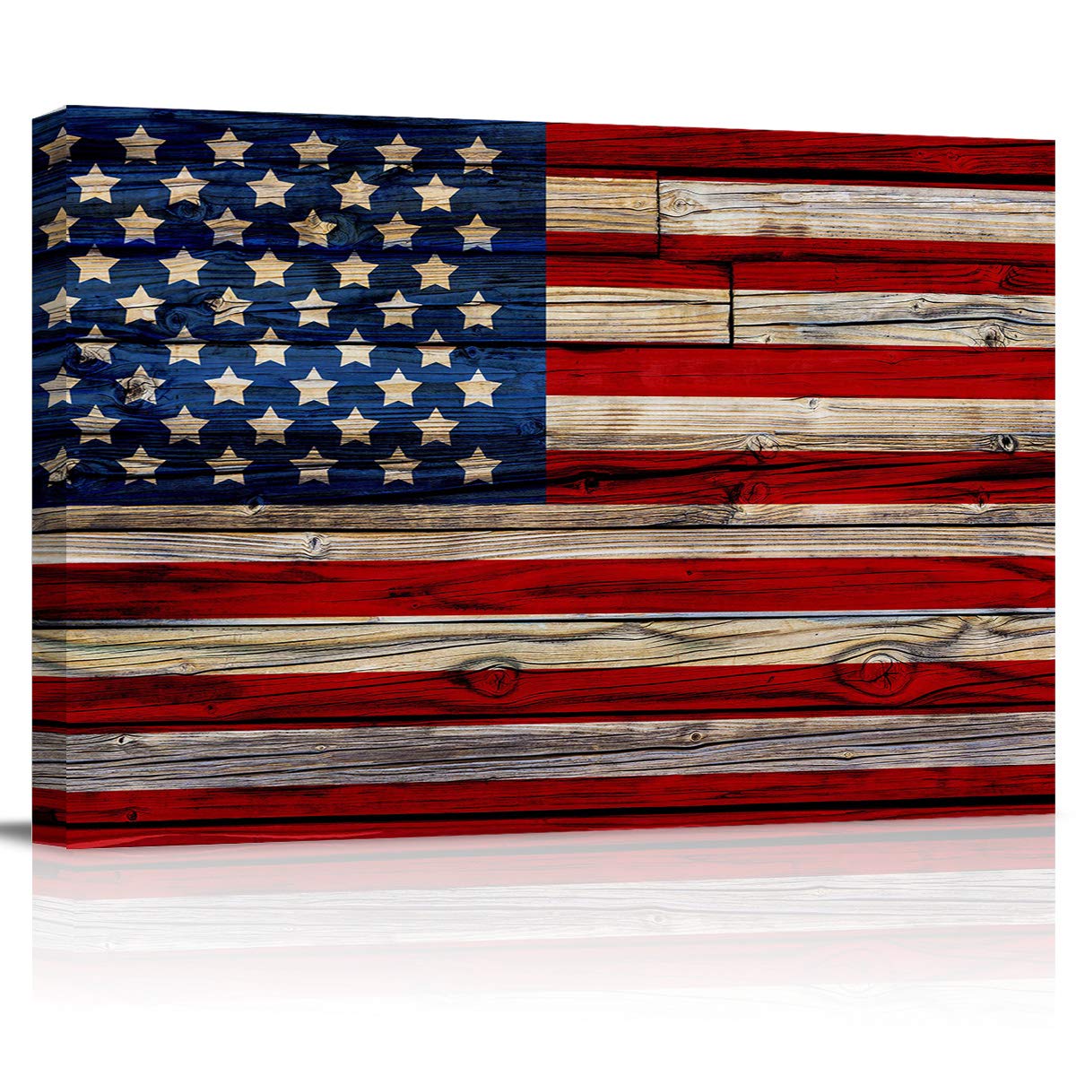 Vintage American Flag Canvas Wall Art - Framed & Ready to Hang, Farmhouse Wooden Plank Decor for Living Room, Bedroom, Office | Patriotic Home Decor, Housewarming Gift