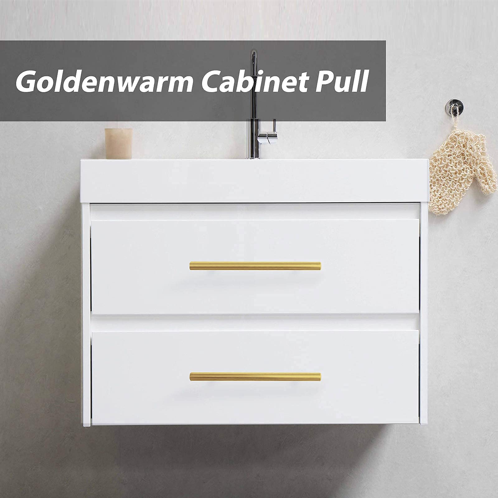 Goldenwarm Gold Cabinet Handles 30 Pack - Vintage Stainless Steel Drawer Pulls for Bathroom & Kitchen (8in Hole Centers)
