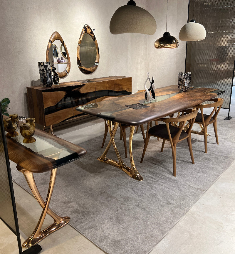 Custom Epoxy Resin Dining Table - Handmade Osso Wood & Resin Live Edge Table for Modern Dining Room, Kitchen, Restaurant & Office Decor