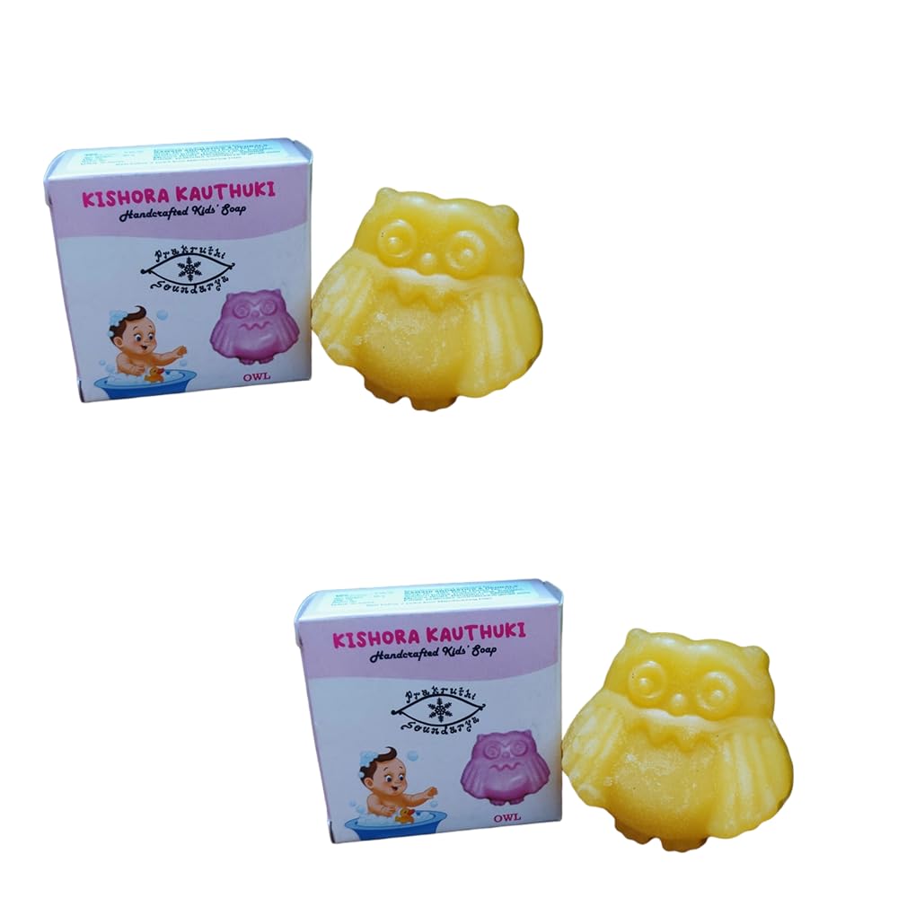 PRAKRUTHI SOUNDARYA KISHORA KAUTHUKI OWL Herbal Soap for Kids - Natural Handmade Soap for All Skin Types | Deep Cleansing, Gentle Luxury Bath Soap with Fresh Aroma (85g, Pack of 2) | Perfect for Sensitive Skin & Daily Baby Care