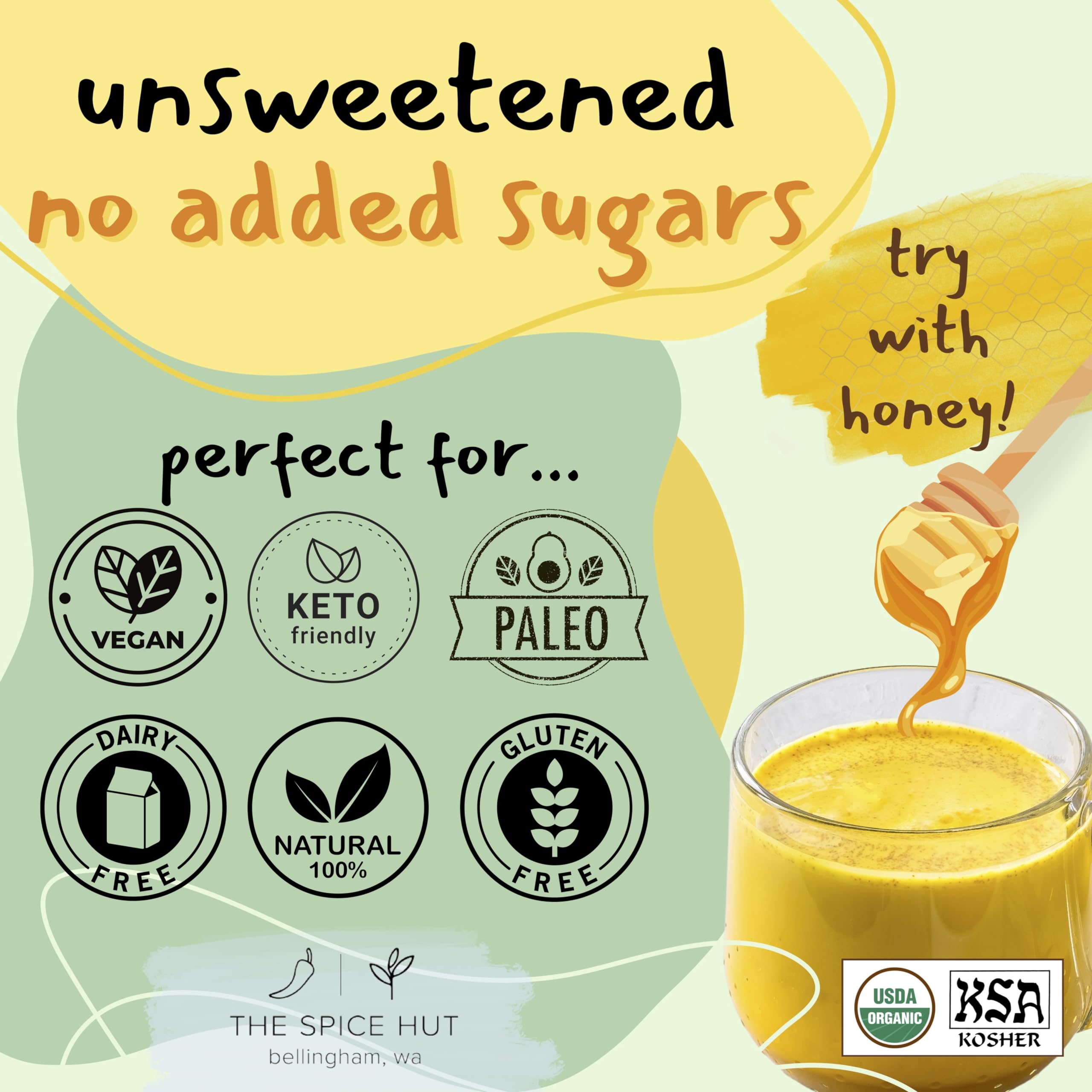 Organic Golden Milk Turmeric Powder with Ginger - All Natural, No Added Sugar, Vegan, Gluten-Free - 3.5 oz for Golden Milk Lattes, Tea, Smoothies & Wellness Drinks - The Spice Hut Premium Spice Blend