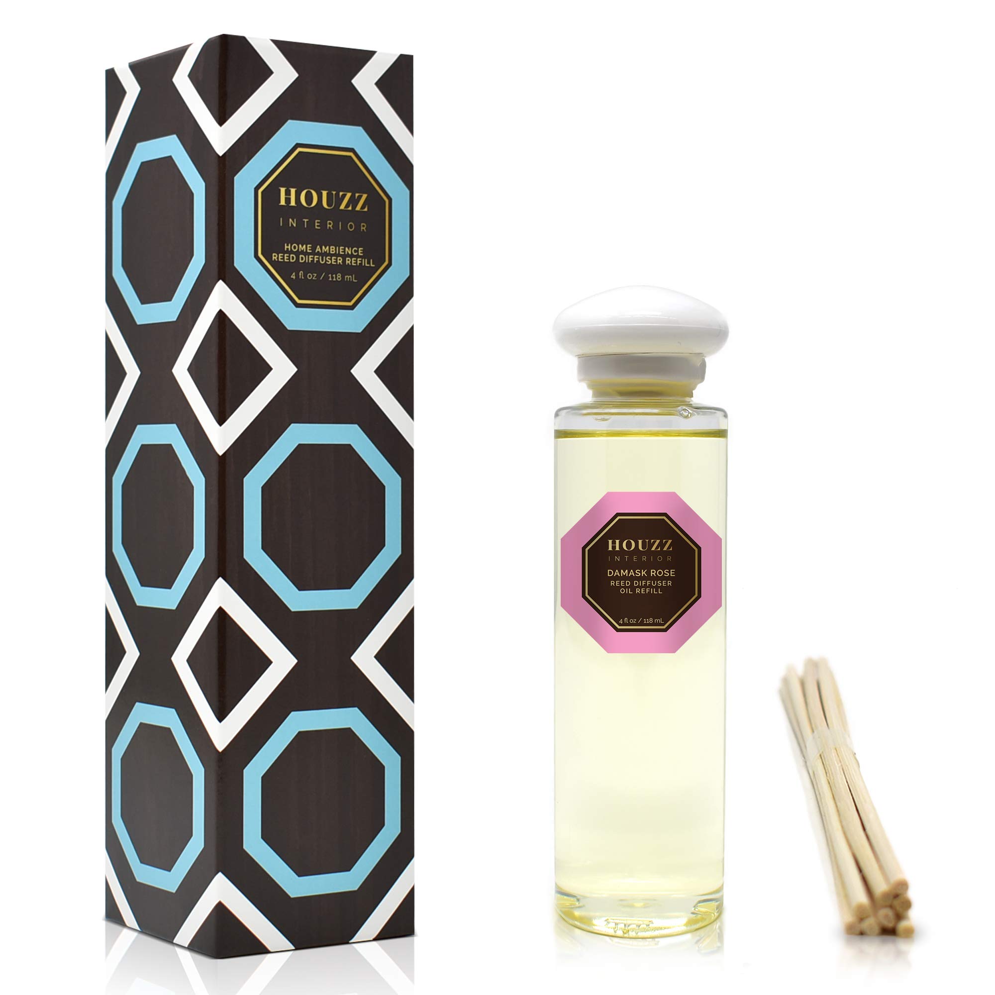 Natural Essential Oil Reed Diffuser Refill - Damask Rose & Pink Sea Salt Scent | Sulfate & Paraben Free | Home & Office Aromatherapy | Relaxing Fragrance for Bedroom, Bathroom & Living Spaces