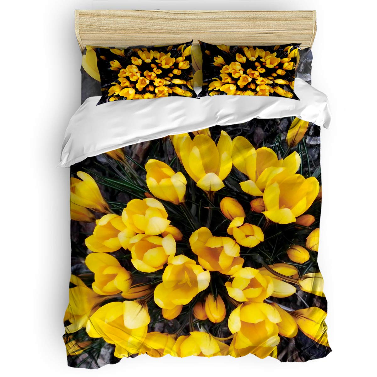 Alandar Home 4-Piece Duvet Cover Set - Yellow Tulip Floral Design, Ultra Soft Bedding with 2 Pillowcases for Queen Size Bed | Perfect for Kids, Teens, Women & Men's Bedroom Decor | Cozy Comfort for All Seasons