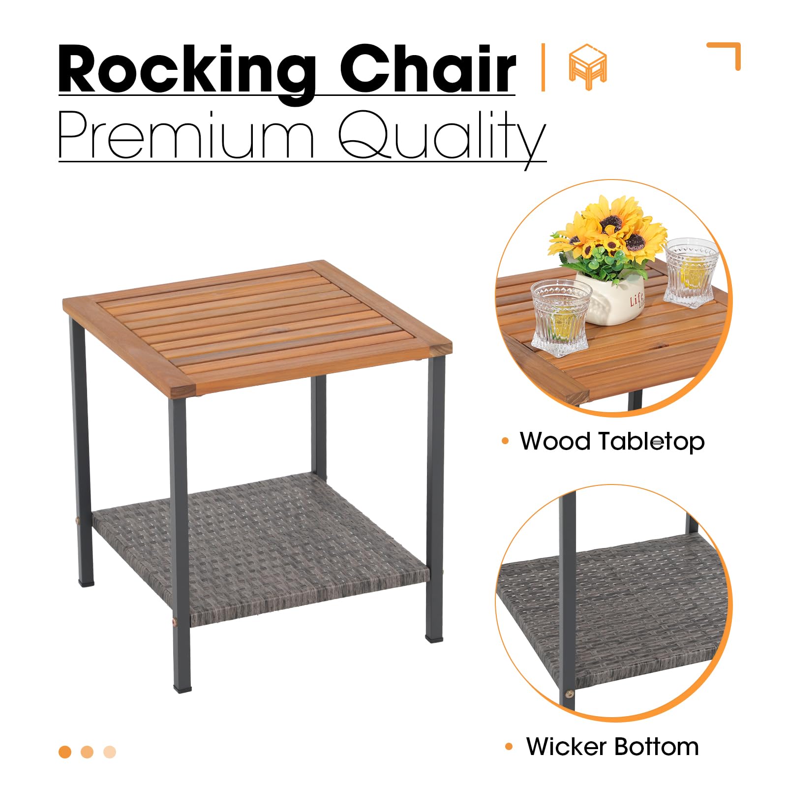 OC Orange-Casual 3-Piece Outdoor Rocking Bistro Set - Patio Wicker Furniture with Coffee Table & Cushions - Perfect for Garden, Yard, Porch, Balcony - White | Ideal for Relaxing, Entertaining & Outdoor Dining