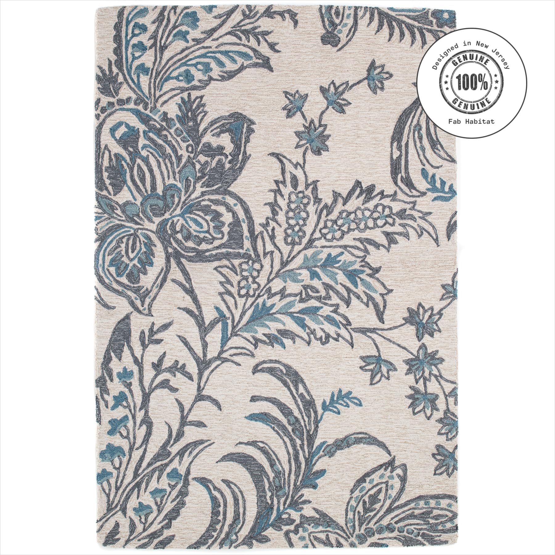 Premium Hand Hooked Floral Area Rug - Stain Resistant, Ultra Soft Recycled Polyester - 5x8 ft Blue Caracas Design - Perfect for Bedroom, Living Room & Dining Room Decor