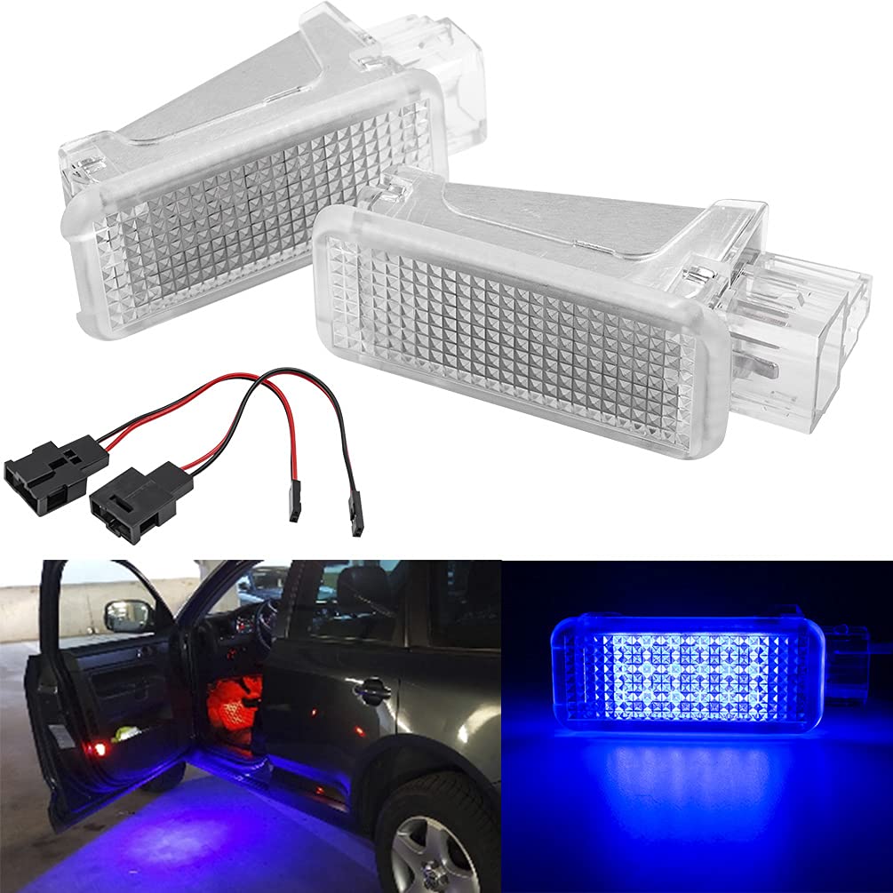 NJSBYL LED Door Courtesy Projector Lights for VW Golf GTI MK5 MK6, Touareg, Tiguan, Eos, Passat B5 B6, CC, Sharan, Beetle - Blue LED Glove Box, Foot & Trunk Lights - Enhance Interior Ambience for Night Driving & Car Customization