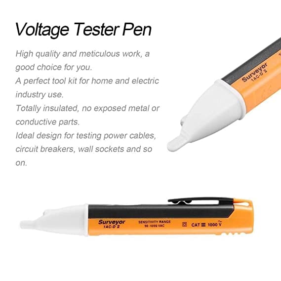 Non-Contact Voltage Tester Pen 90-1000V AC - Electrical Power Detector with LED Light & Audible Alert - Cable Circuit Tester for Home, Electrician, and DIY Electrical Safety Checks